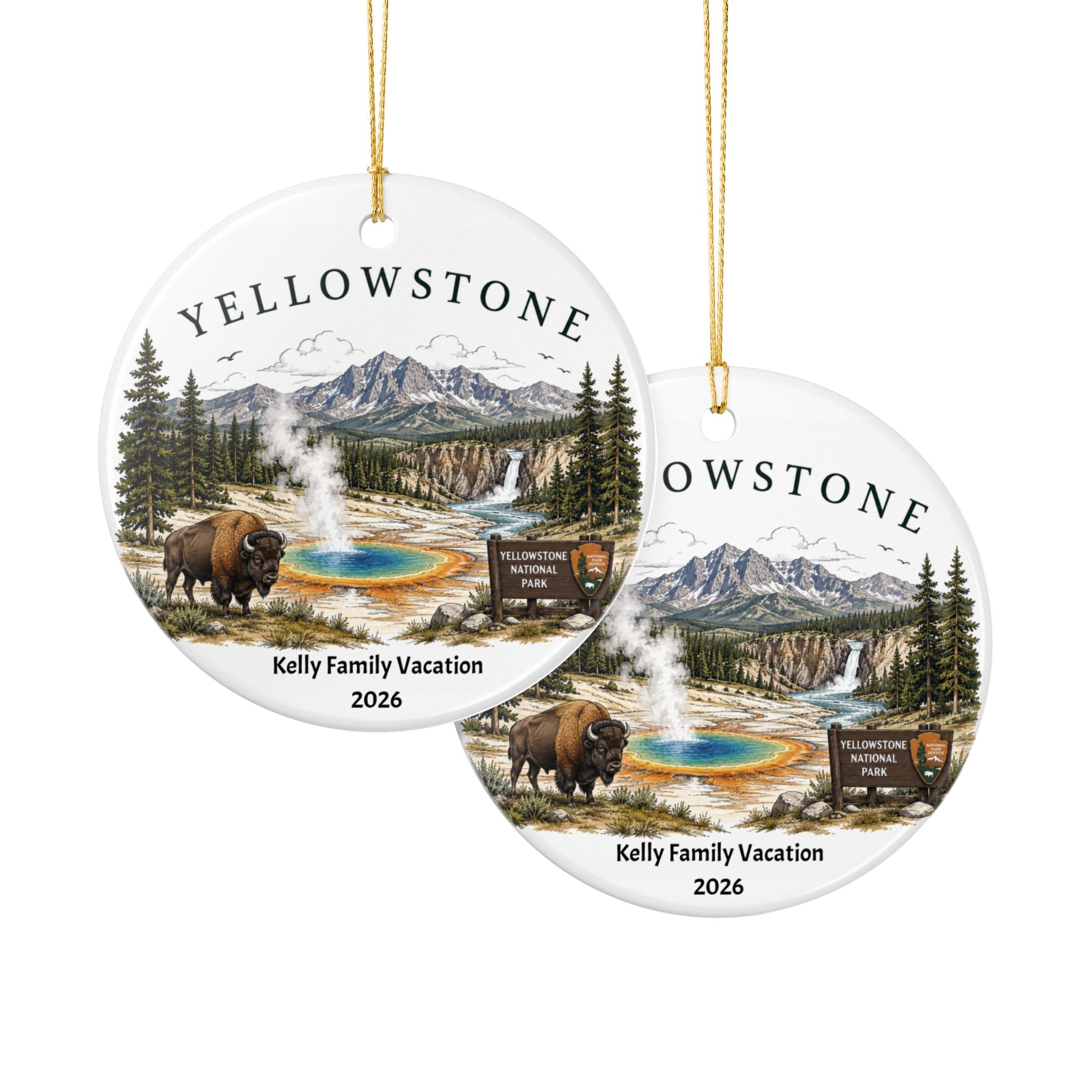 Personalized Yellowstone National Park Ornament | Custom Family Vacation Keepsake | Yellowstone Christmas Ornament | Travel Gift