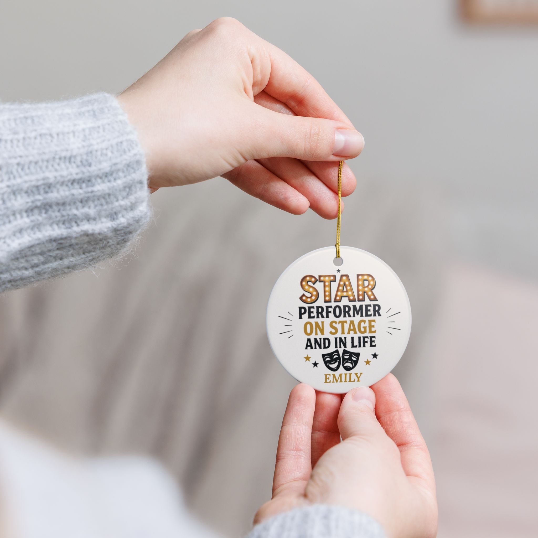 Star Performer Personalized Ornament, Double Sided Ceramic Gift, Holiday Keepsake, Theater Lover Decoration, Custom Name