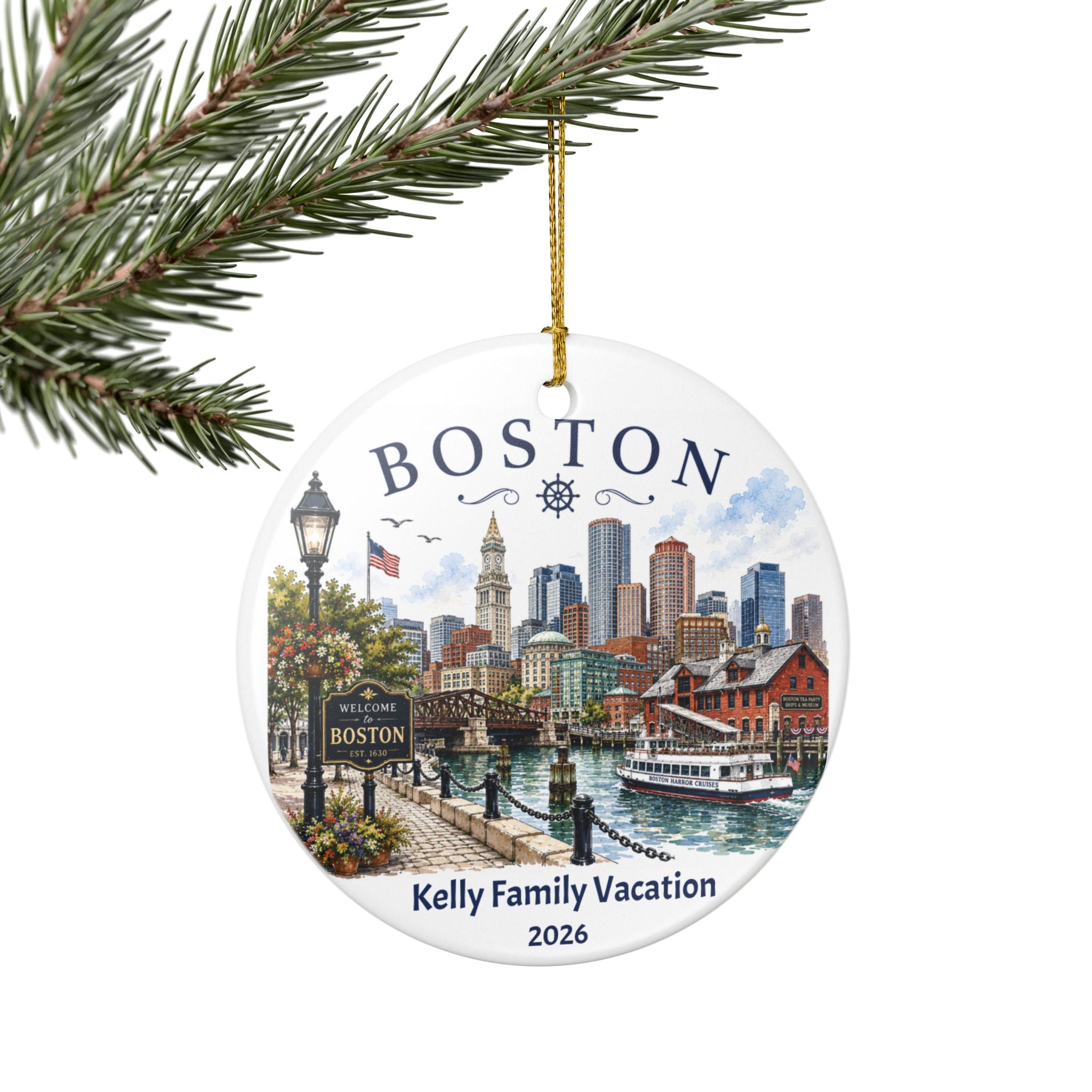 Personalized Family Trip Christmas Ornament, Boston Travel Souvenir, Travel Keepsake Gift,  Unique Boston Gift