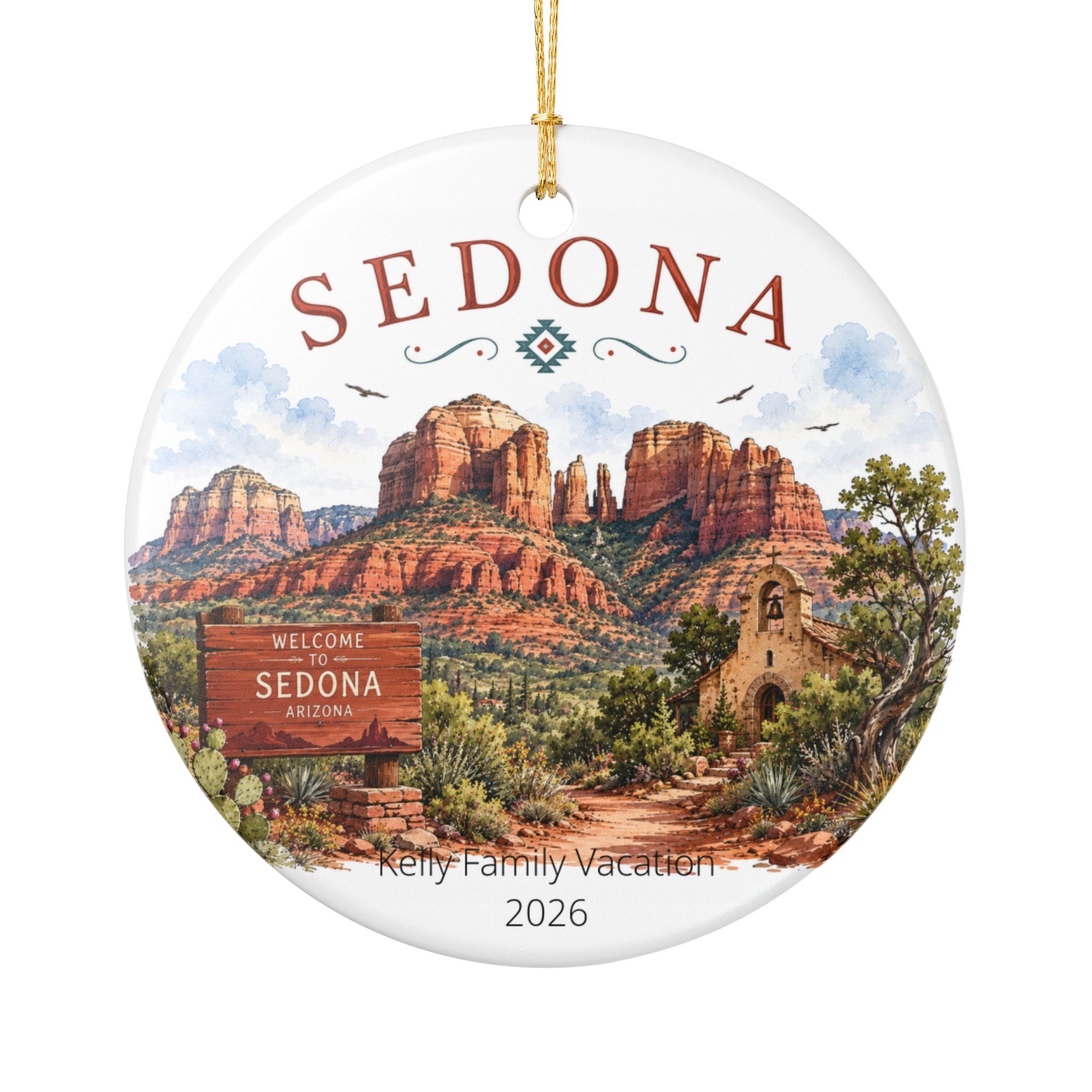 Personalized Sedona Arizona Souvenir Ornament | Custom Family Vacation Keepsake | Sedona Red Rocks Christmas Ornament | Travel Gift