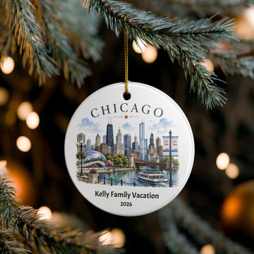 Personalized Chicago Skyline Ornament. Custom Family Vacation Keepsake,  Chicago Christmas Ornament, Travel Gift