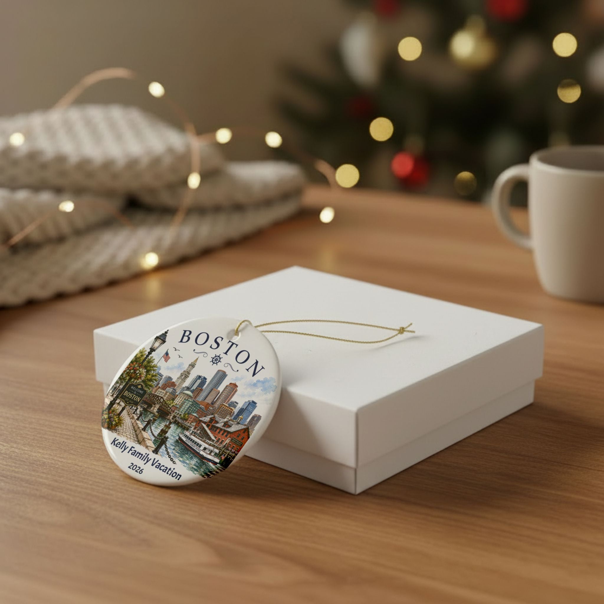 Personalized Family Trip Christmas Ornament, Boston Travel Souvenir, Travel Keepsake Gift,  Unique Boston Gift