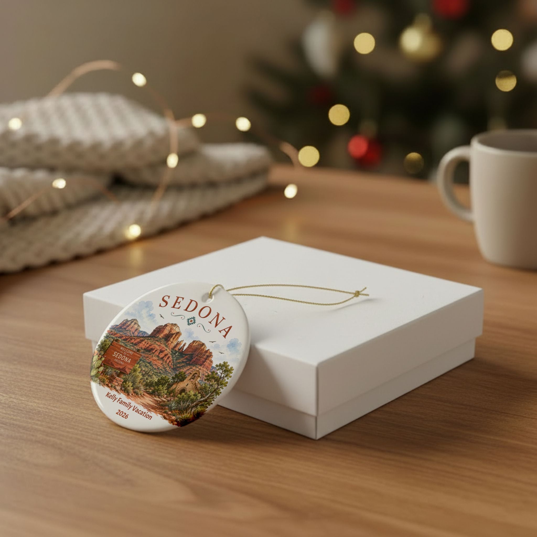 Personalized Sedona Arizona Souvenir Ornament | Custom Family Vacation Keepsake | Sedona Red Rocks Christmas Ornament | Travel Gift