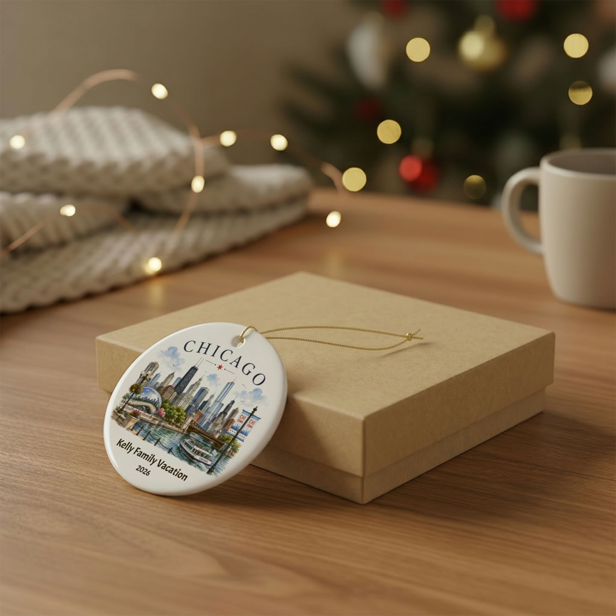 Personalized Chicago Skyline Ornament. Custom Family Vacation Keepsake,  Chicago Christmas Ornament, Travel Gift