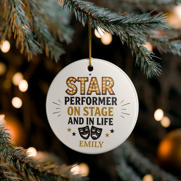 Star Performer Personalized Ornament, Double Sided Ceramic Gift, Holiday Keepsake, Theater Lover Decoration, Custom Name