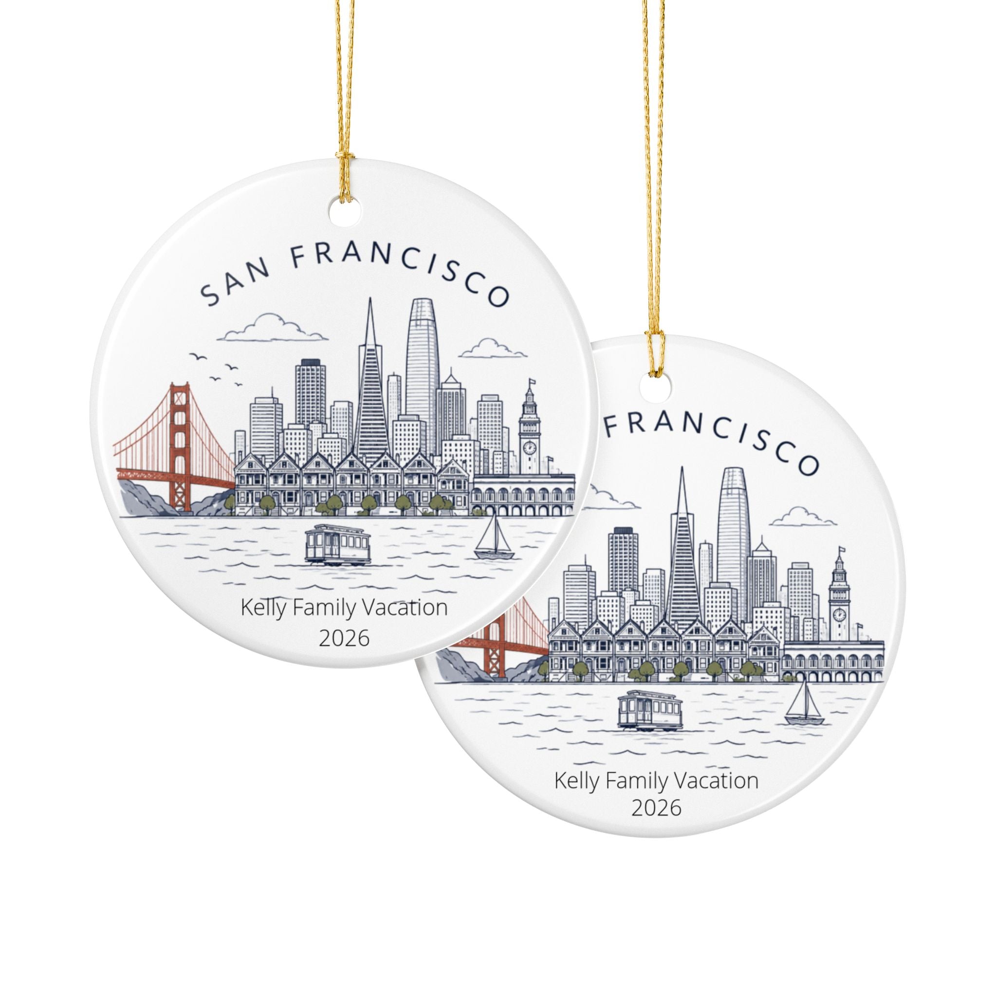 Personalized San Francisco Family Vacation Ornament, Family Vacation Keepsake, Custom Name Christmas Ornament, Travel Keepsake Gift