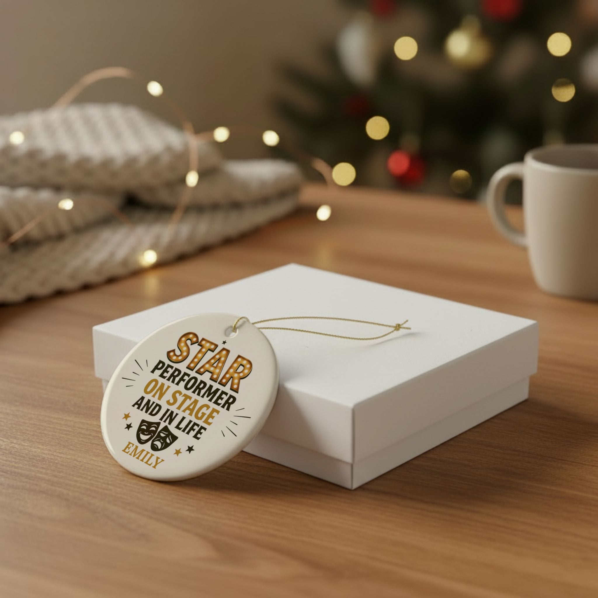 Star Performer Personalized Ornament, Double Sided Ceramic Gift, Holiday Keepsake, Theater Lover Decoration, Custom Name