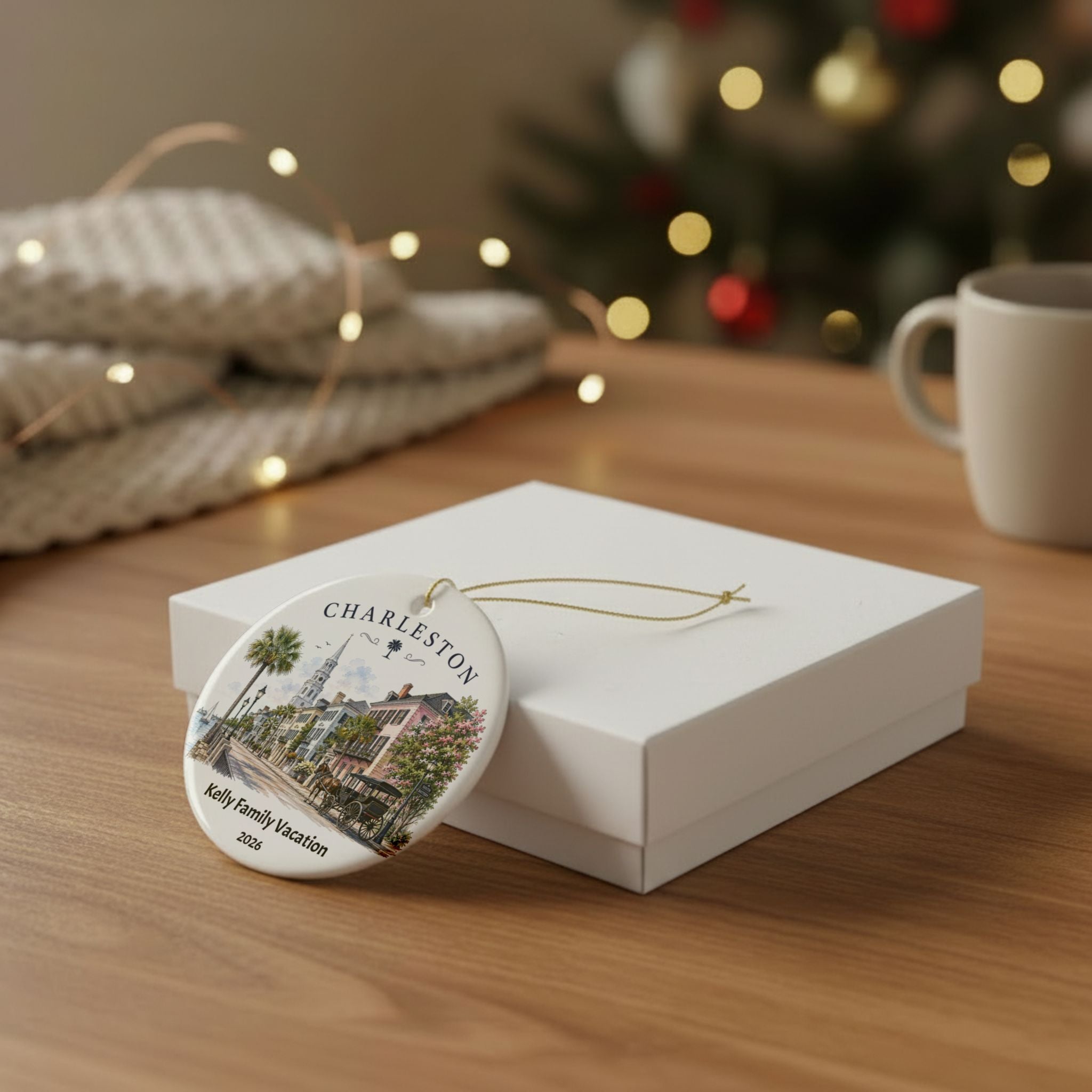 Personalized Charleston Family Vacation Ornament, Custom Name Christmas Ornament, Double-Sided Travel Keepsake Gift