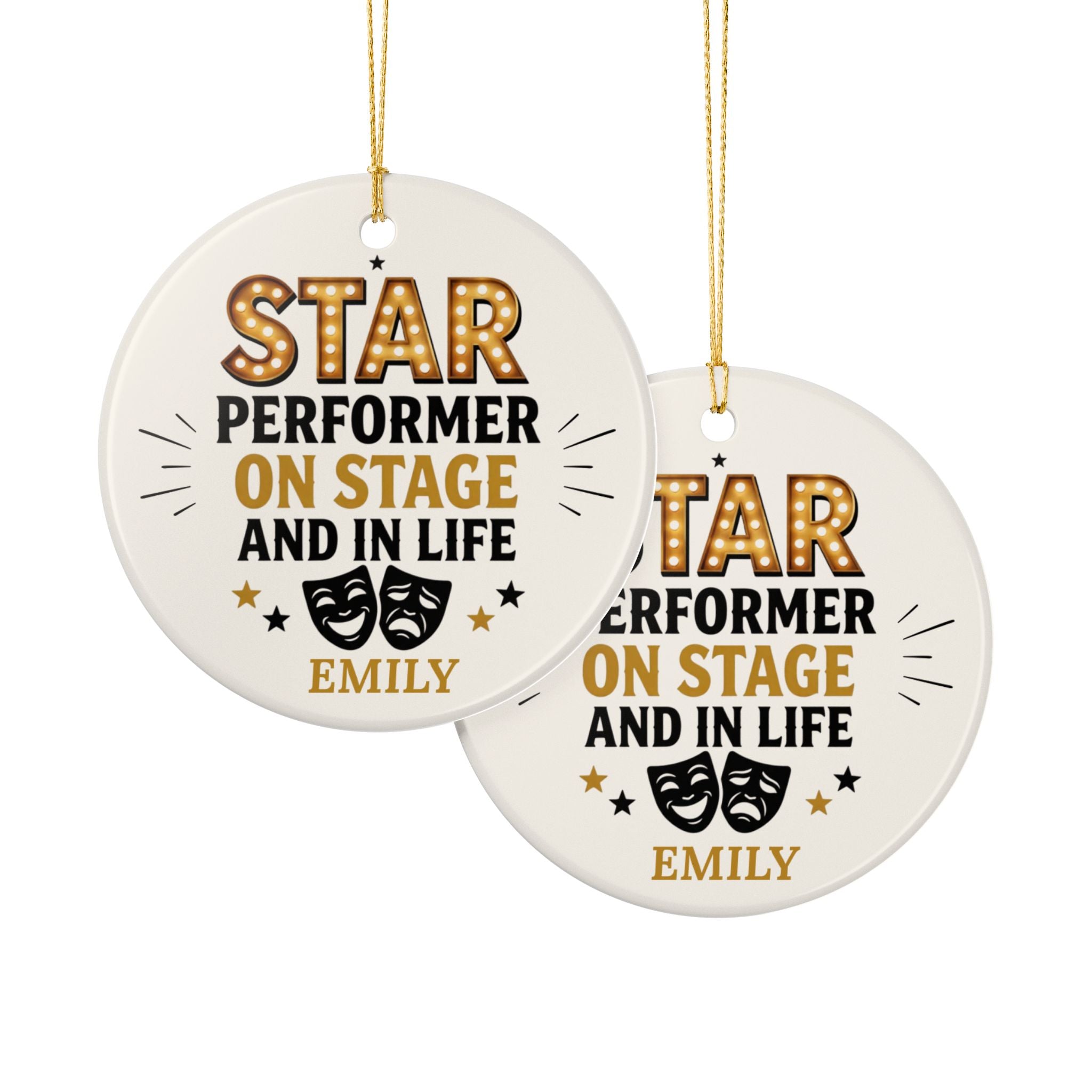 Star Performer Personalized Ornament, Double Sided Ceramic Gift, Holiday Keepsake, Theater Lover Decoration, Custom Name