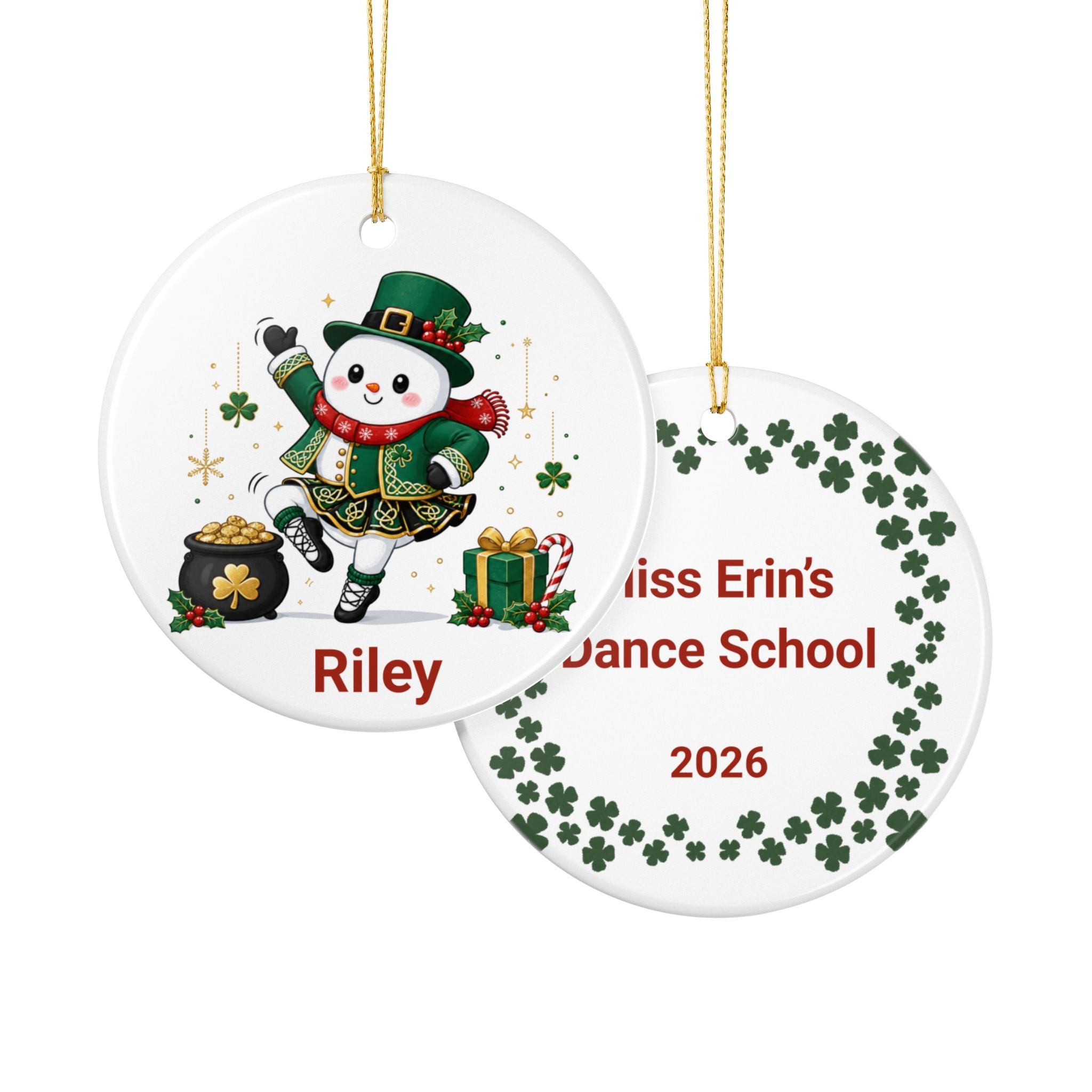 Personalized Irish Dancer Snowman Ornament,  Custom Irish Dance Christmas Ornament, Celtic Dance School Gift, Dance Recital Keepsake