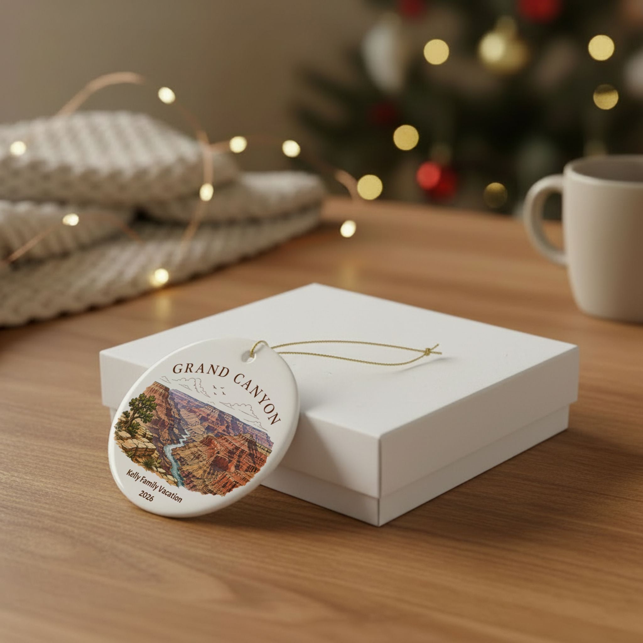 Grand Canyon Ceramic Souvenir Ornament,  Personalized Family Vacation Memory, Gift Box Optional, Christmas Tree Decoration,