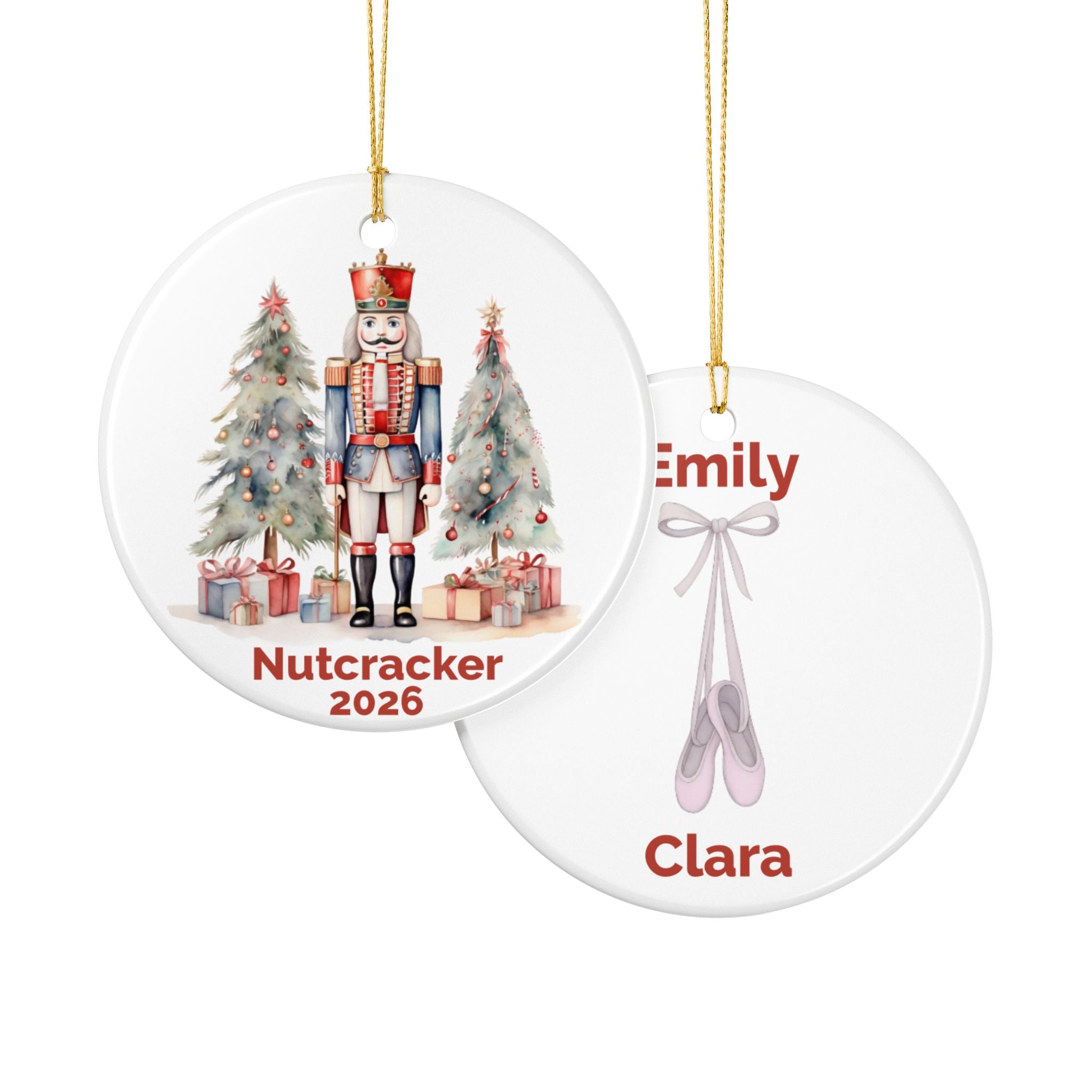 Personalized Nutcracker Ballet Ornament: Double-Sided Ceramic Decoration Ornament, (1pc), Available with Gift Box