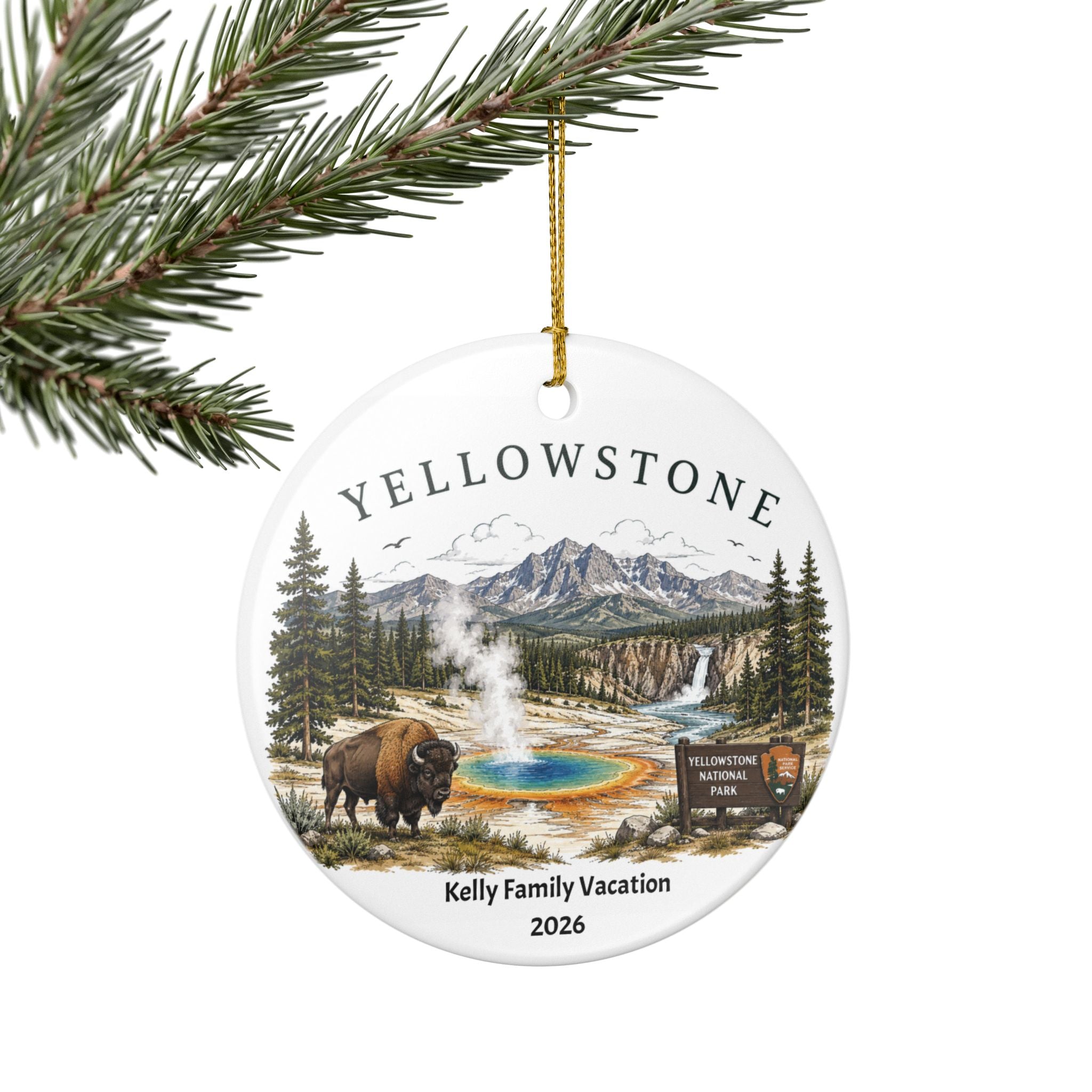 Personalized Yellowstone National Park Ornament | Custom Family Vacation Keepsake | Yellowstone Christmas Ornament | Travel Gift