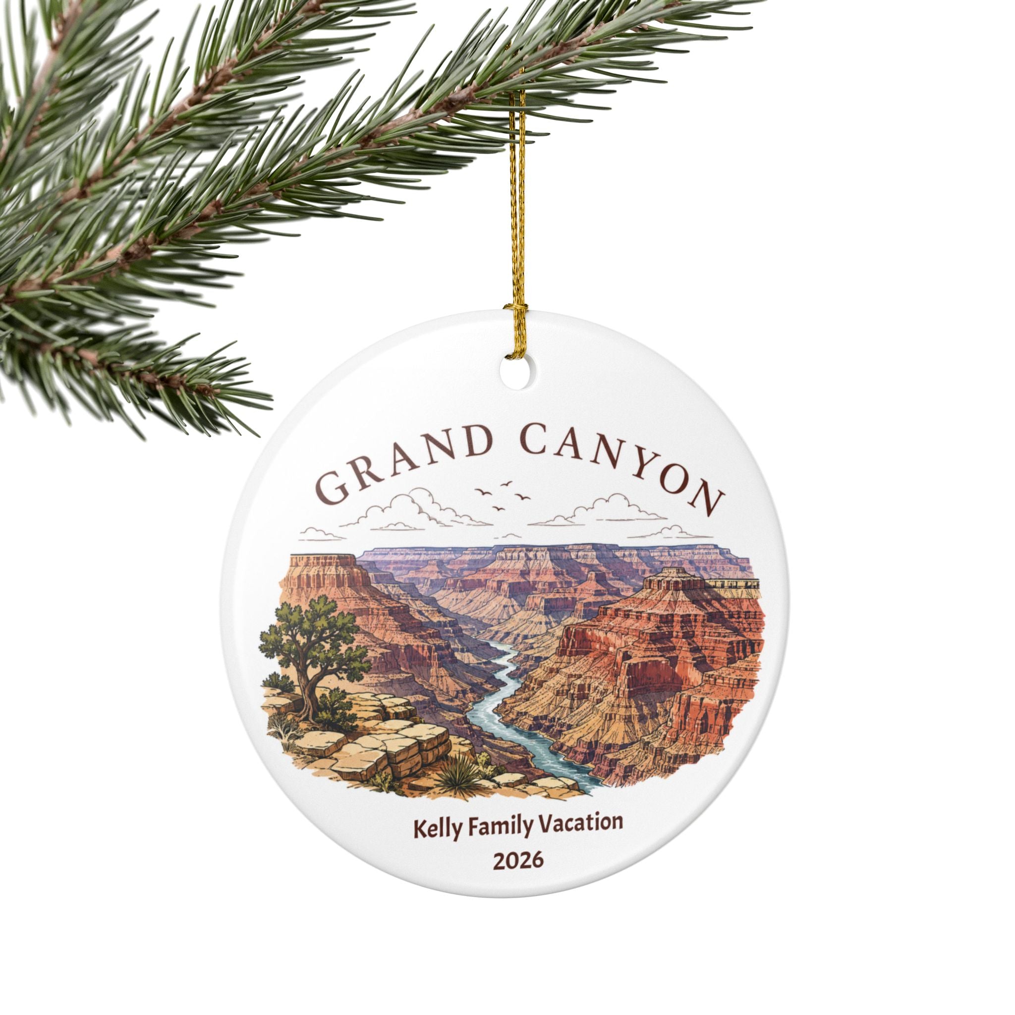 Grand Canyon Ceramic Souvenir Ornament,  Personalized Family Vacation Memory, Gift Box Optional, Christmas Tree Decoration,