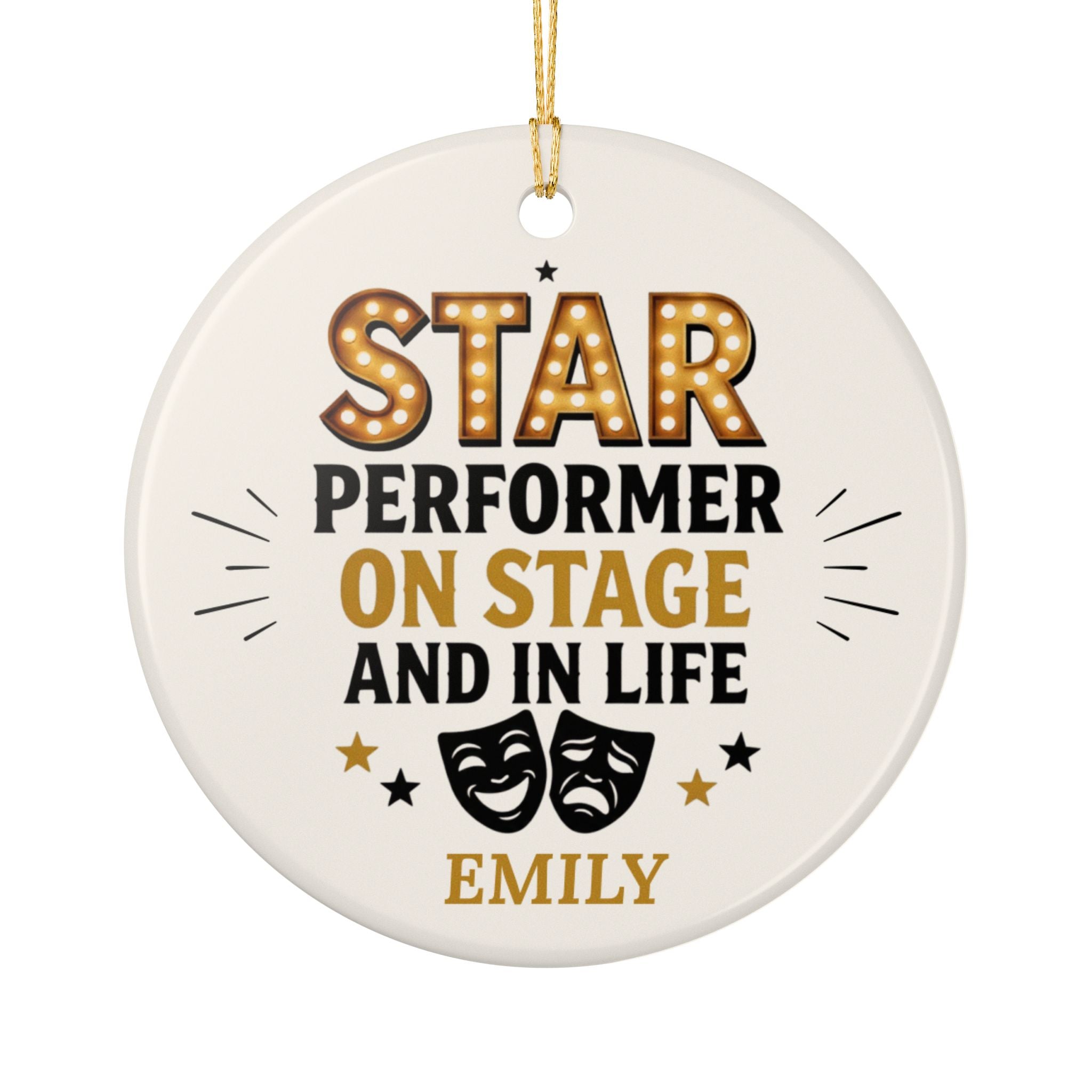 Star Performer Personalized Ornament, Double Sided Ceramic Gift, Holiday Keepsake, Theater Lover Decoration, Custom Name