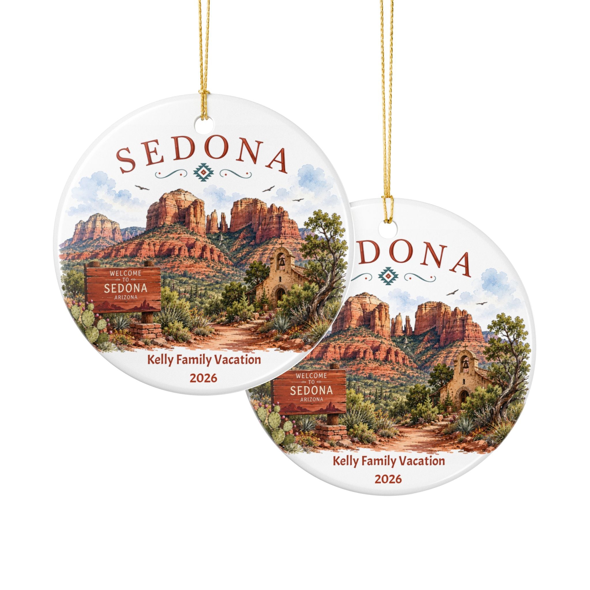 Personalized Sedona Arizona Souvenir Ornament | Custom Family Vacation Keepsake | Sedona Red Rocks Christmas Ornament | Travel Gift