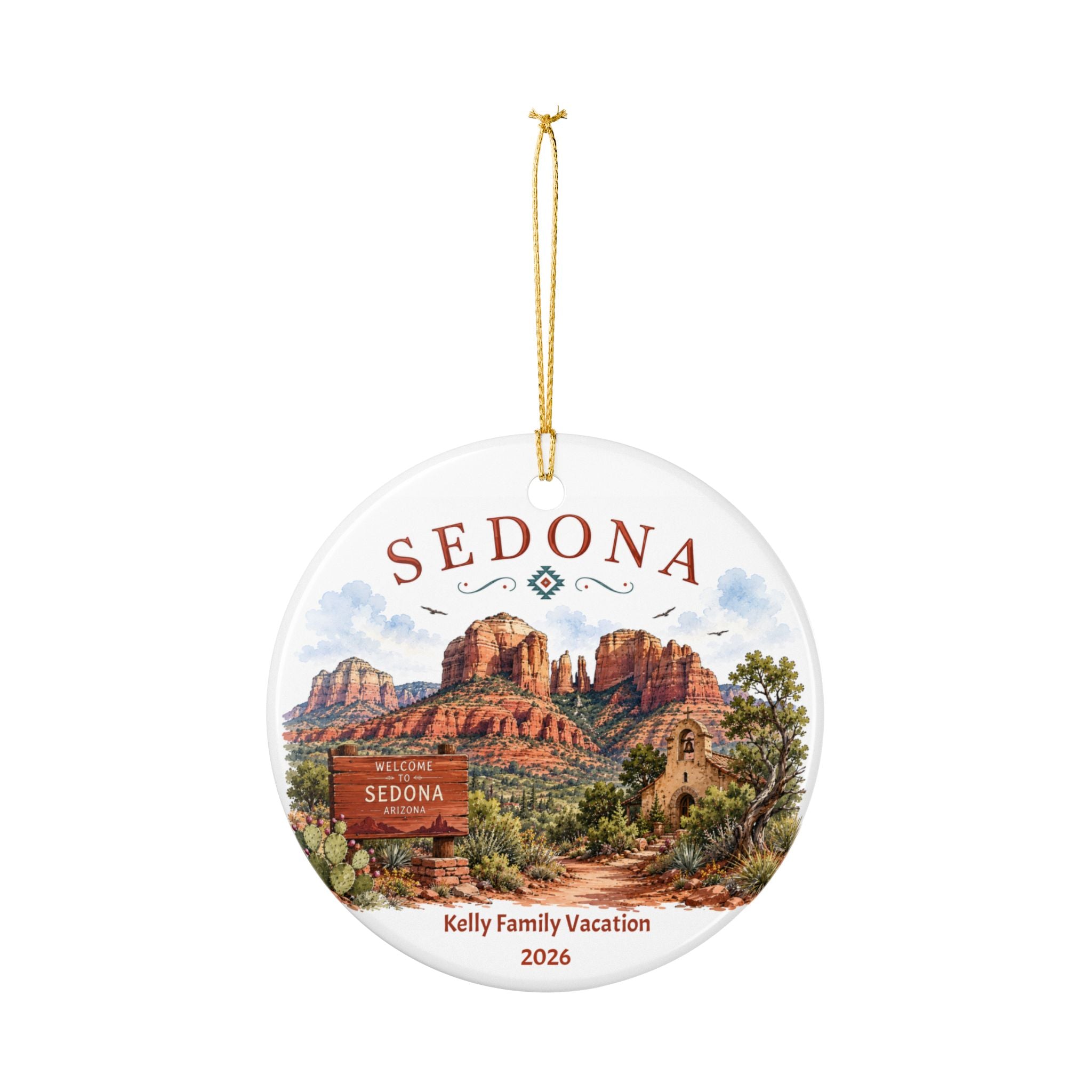 Personalized Sedona Arizona Souvenir Ornament | Custom Family Vacation Keepsake | Sedona Red Rocks Christmas Ornament | Travel Gift