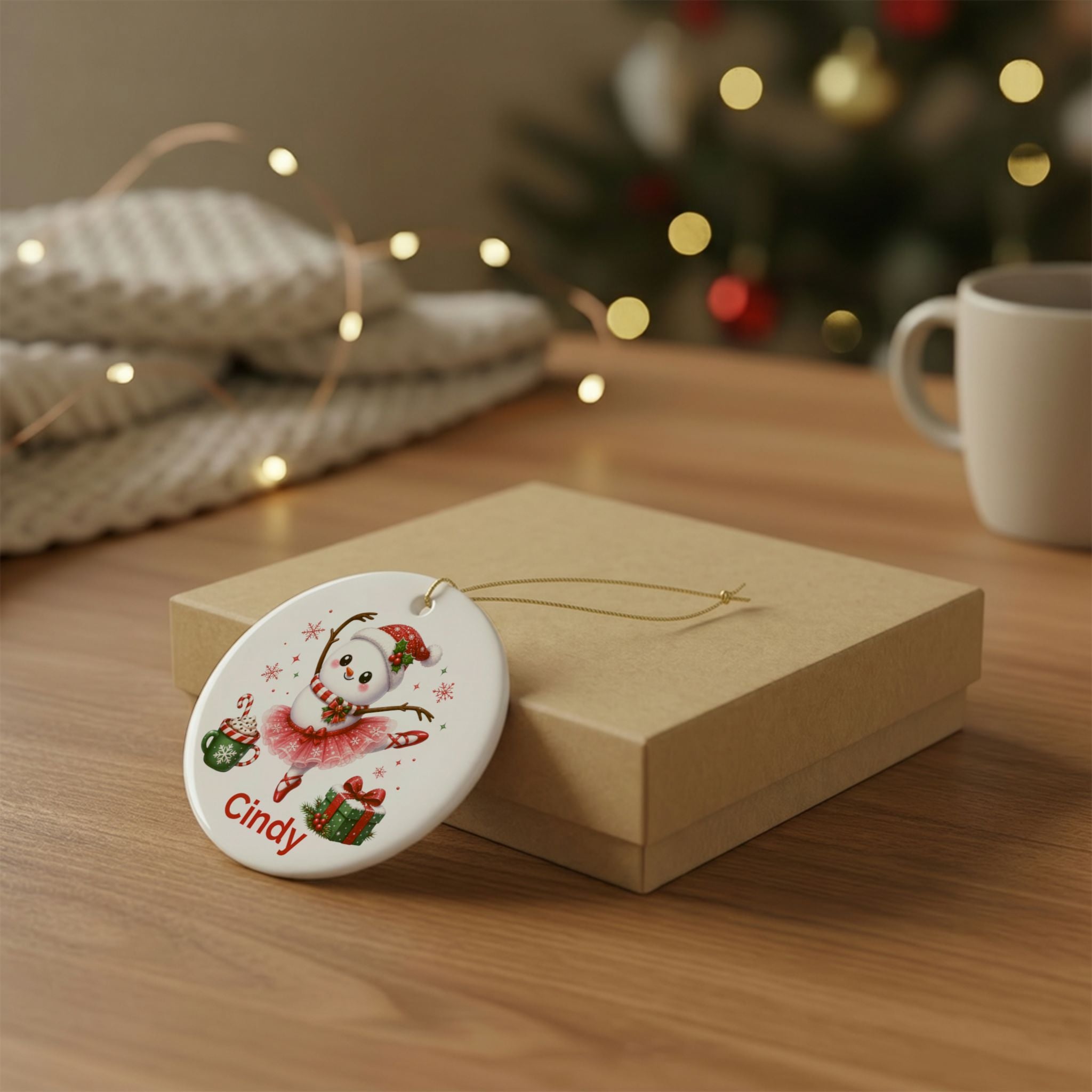 Personalized Ballet Snowman Ornament, Custom Name Christmas Keepsake, Double-Sided Ceramic, Ballet Dancer Gift Decoration, Gift Box Optional