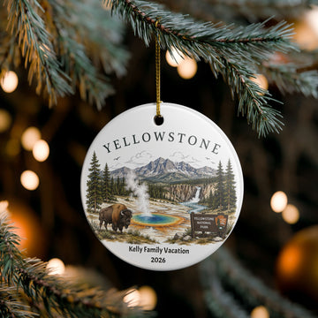 Personalized Yellowstone National Park Ornament | Custom Family Vacation Keepsake | Yellowstone Christmas Ornament | Travel Gift