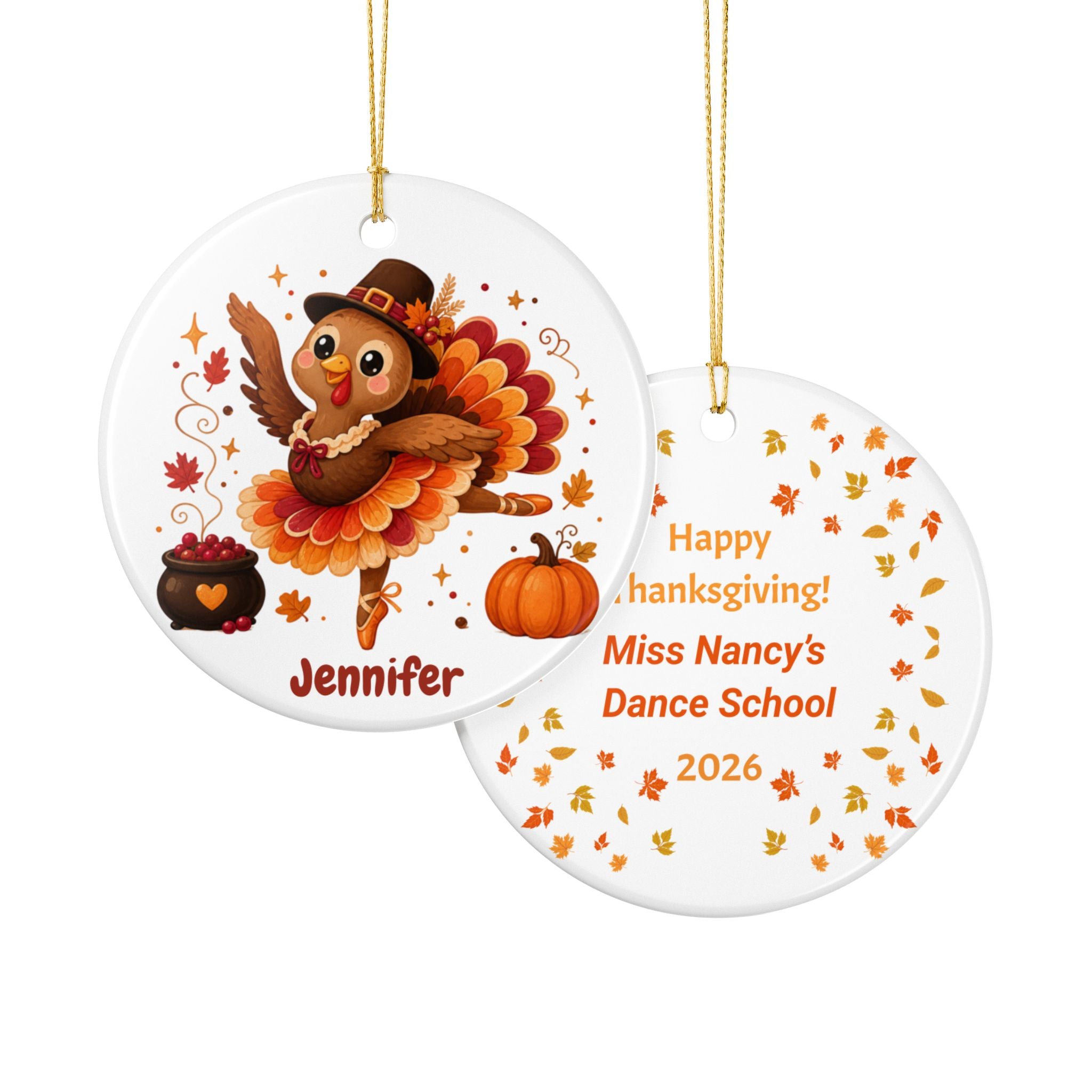Personalized Thanksgiving Dance Ornament, Dance School Gift, Custom Dancer Ornament, Dance Recital Keepsake