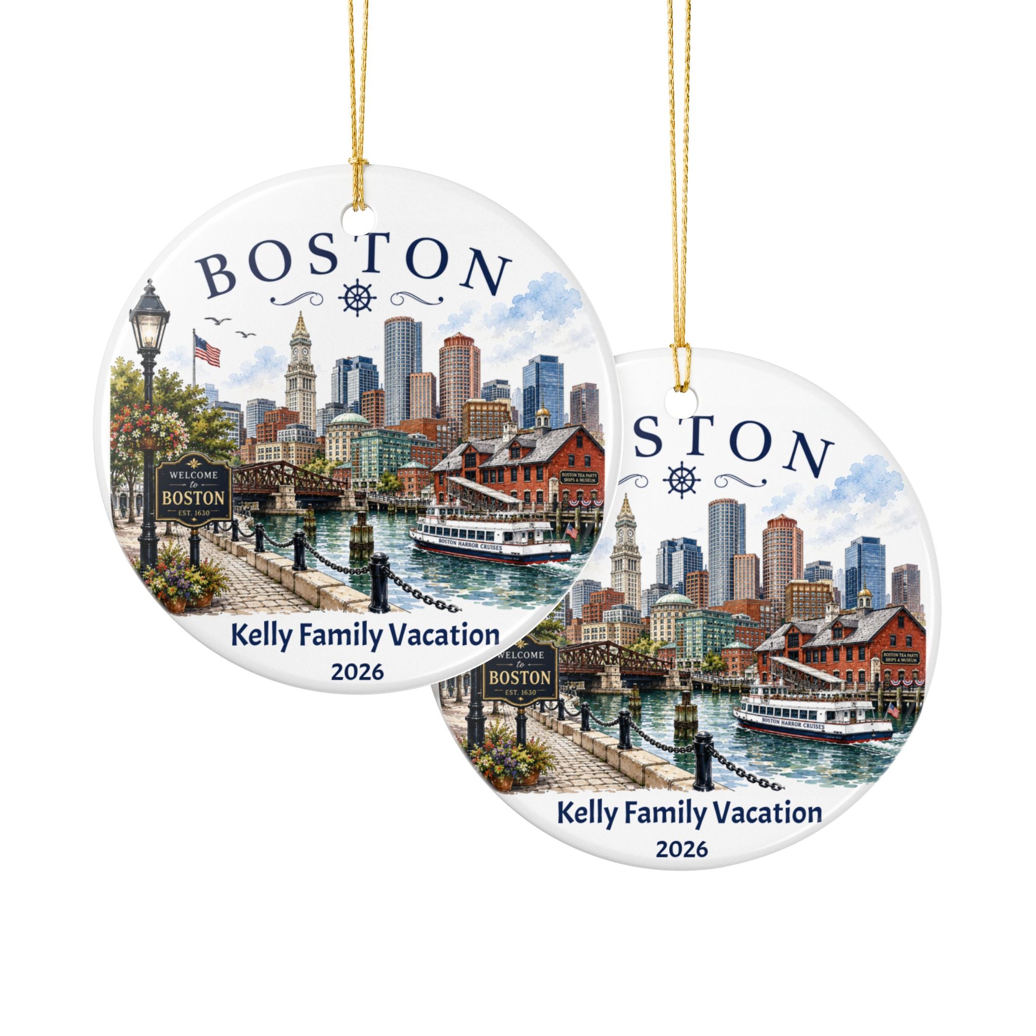 Personalized Family Trip Christmas Ornament, Boston Travel Souvenir, Travel Keepsake Gift,  Unique Boston Gift
