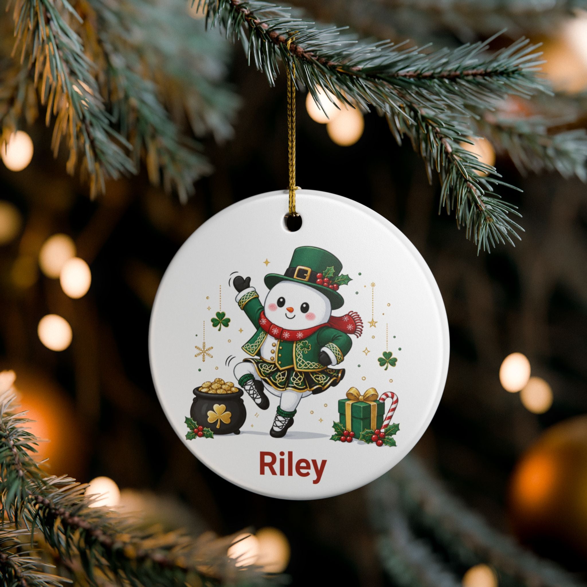 Personalized Irish Dancer Snowman Ornament,  Custom Irish Dance Christmas Ornament, Celtic Dance School Gift, Dance Recital Keepsake