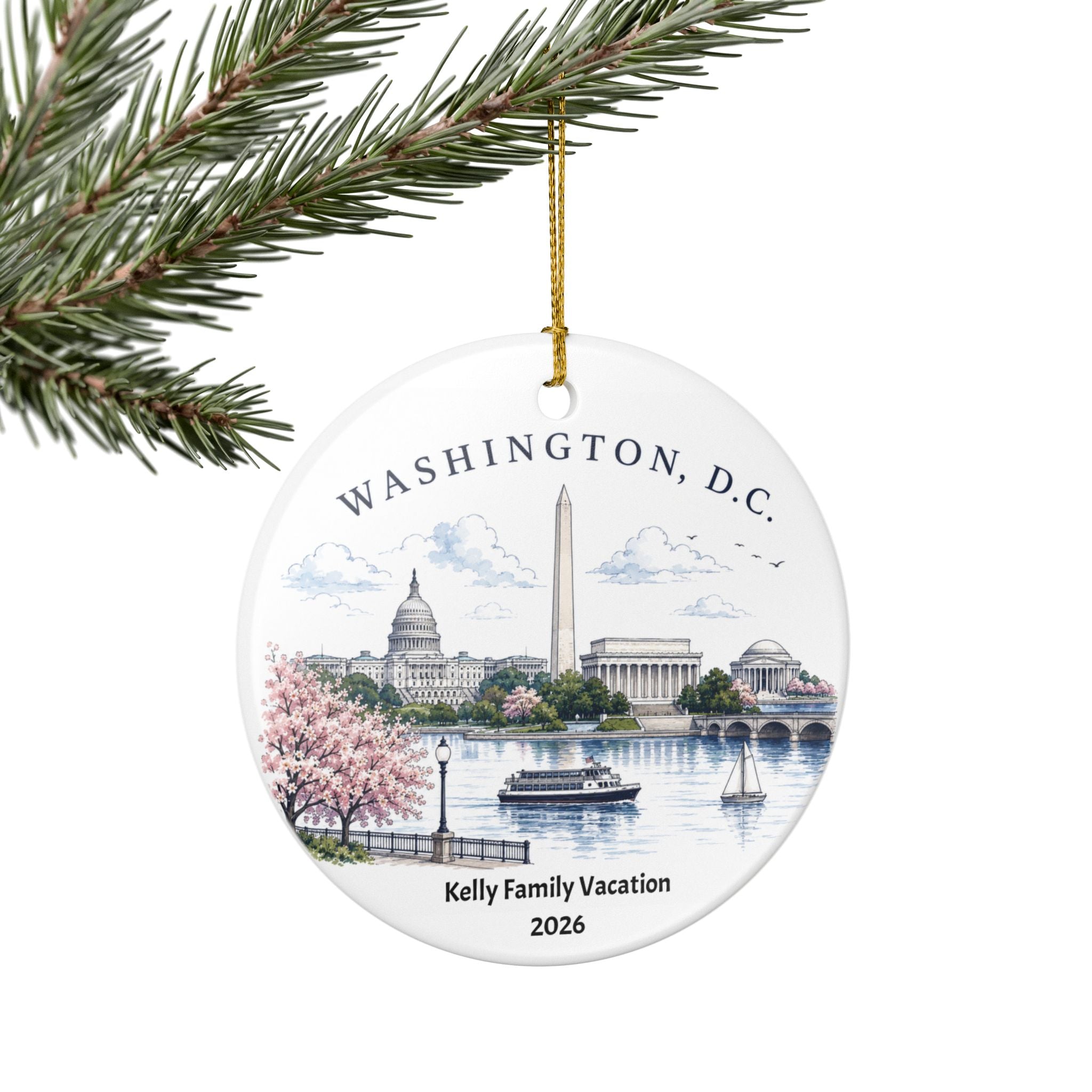 Personalized Washington D.C. Ornament | Custom Family Vacation Keepsake | Washington D.C. Christmas Ornament | Travel Gift