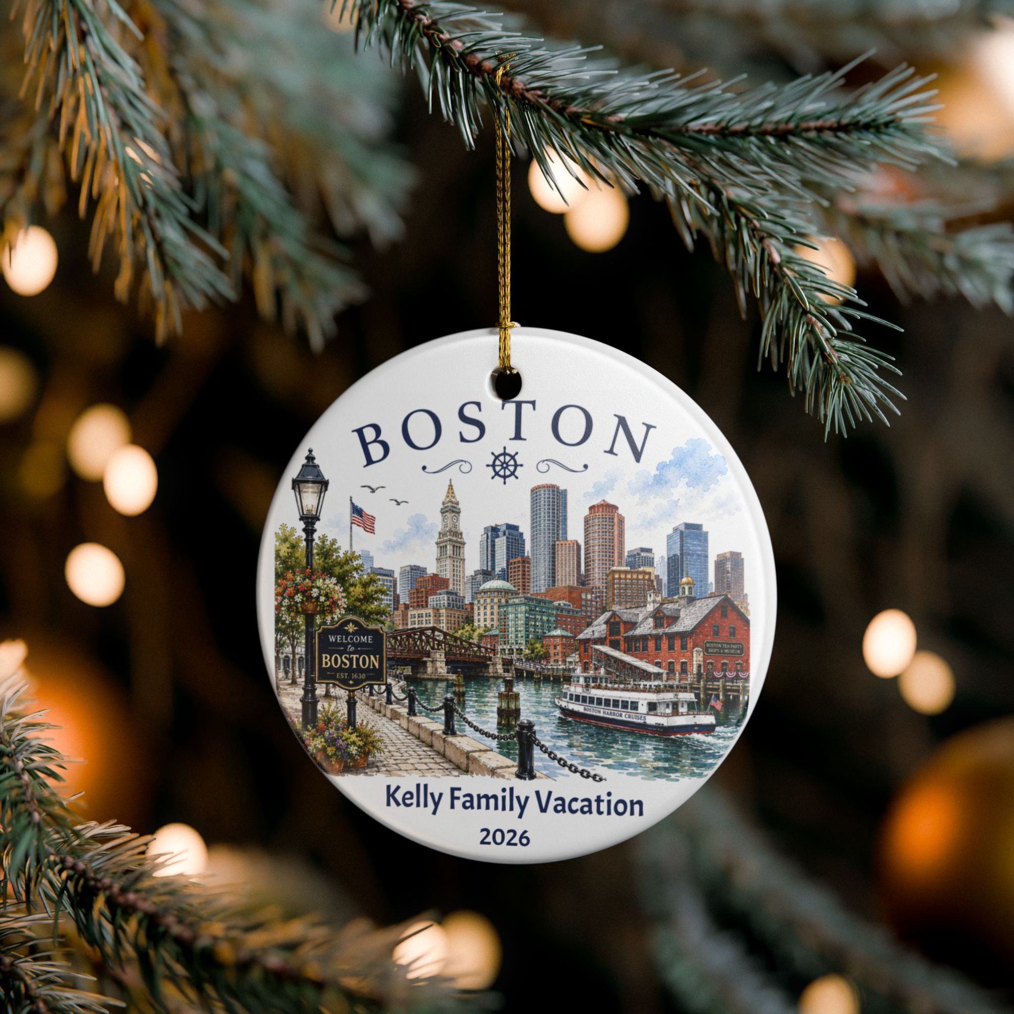 Personalized Family Trip Christmas Ornament, Boston Travel Souvenir, Travel Keepsake Gift,  Unique Boston Gift