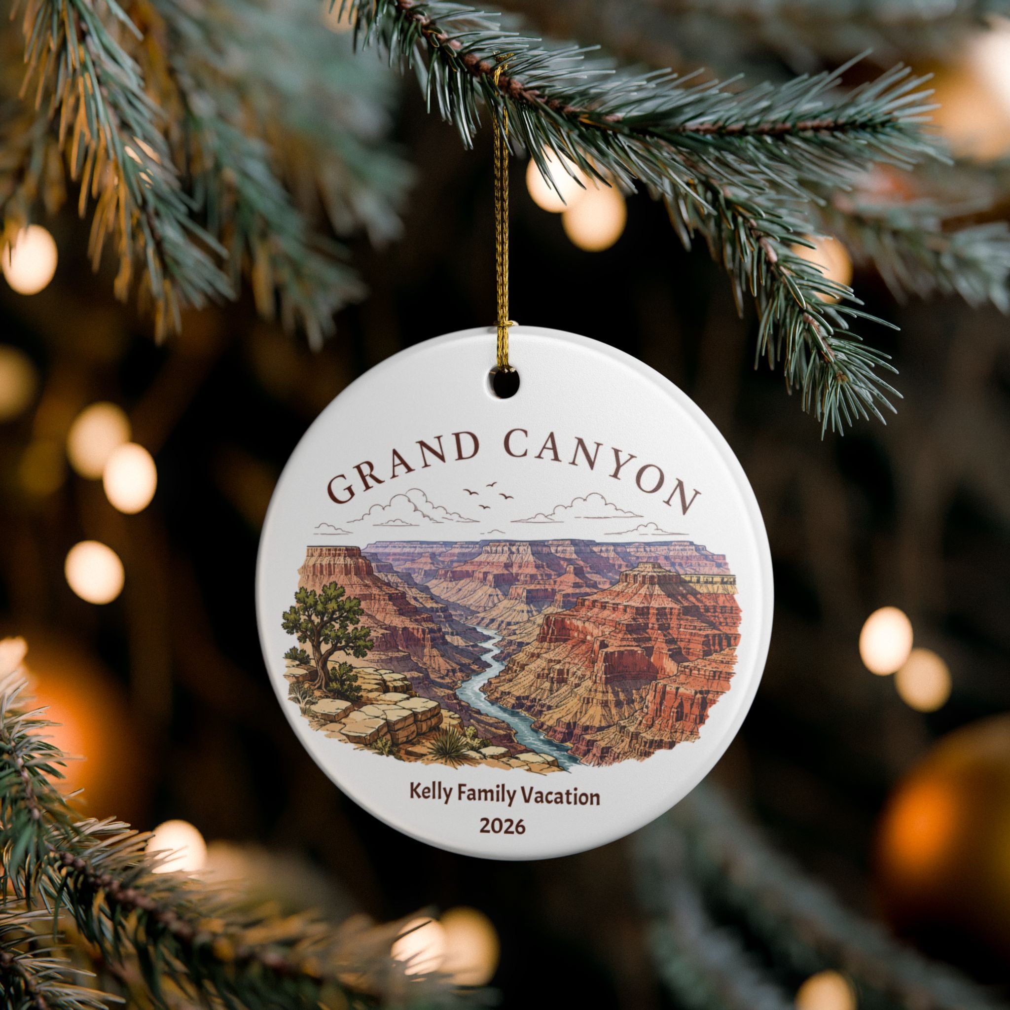 Grand Canyon Ceramic Souvenir Ornament,  Personalized Family Vacation Memory, Gift Box Optional, Christmas Tree Decoration,