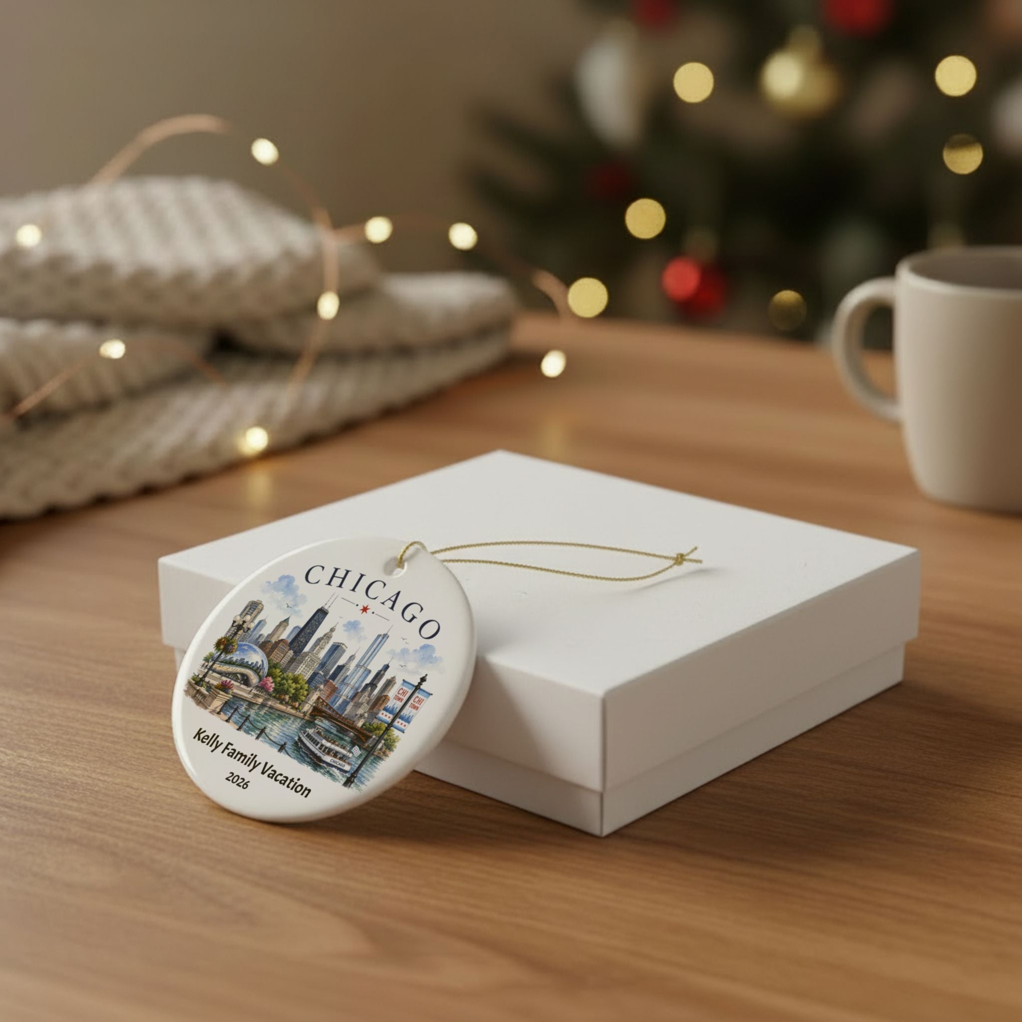 Personalized Chicago Skyline Ornament. Custom Family Vacation Keepsake,  Chicago Christmas Ornament, Travel Gift