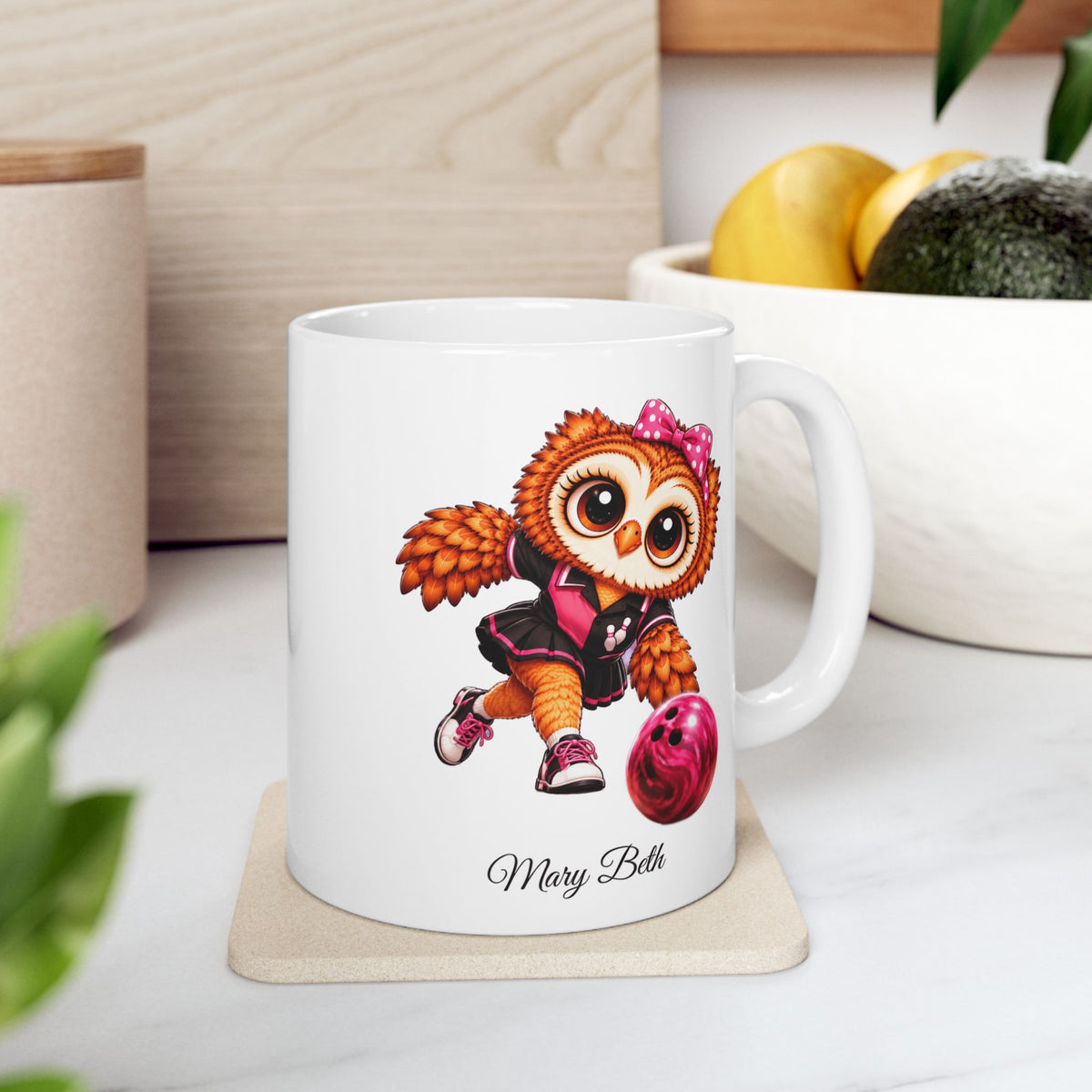 Female Bowler Gift, Personalized Girl Bowling Owl Coffee Mug, Bowling Mug, Cute Owl Lover Gift  11 oz and 15 oz