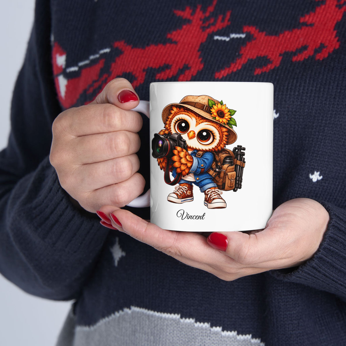 Photographer Gift, Personalized Photography Owl Coffee Mug,  Camera Lover Mug, Bird Photographer Gift