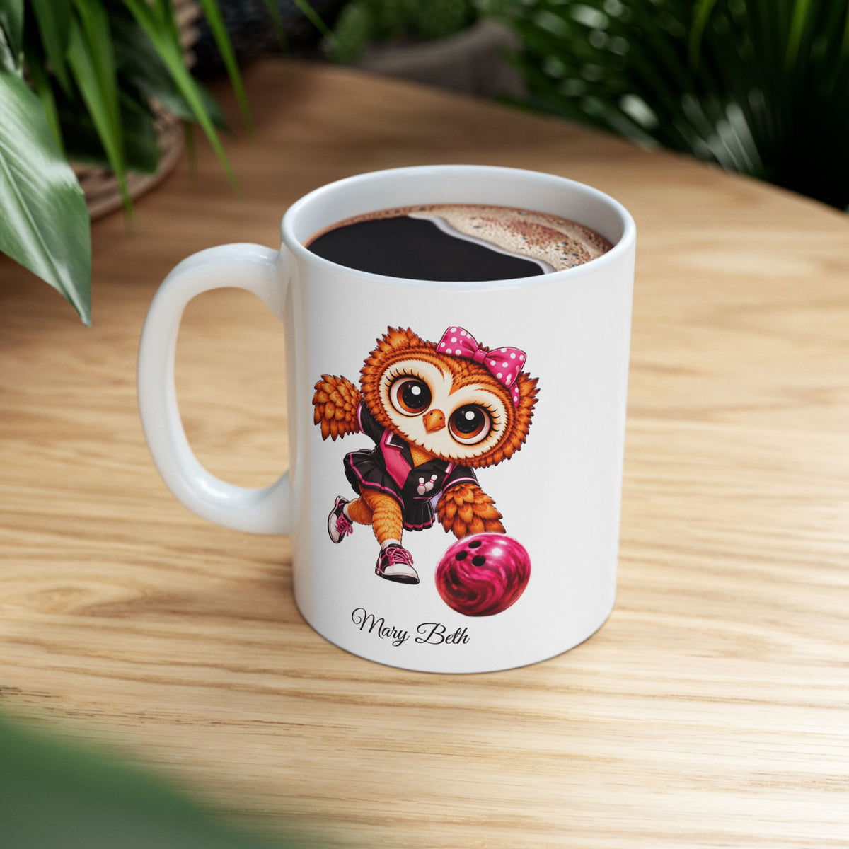 Female Bowler Gift, Personalized Girl Bowling Owl Coffee Mug, Bowling Mug, Cute Owl Lover Gift  11 oz and 15 oz