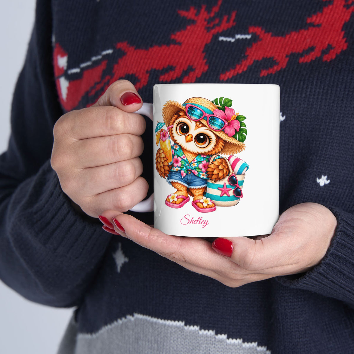 Beach Owl Coffee Mug, Tropical Owl Gift, Summer Bird Lover Mug, Cute Vacation Coffee Cup, Owl Lover Gift, 11oz or 15oz