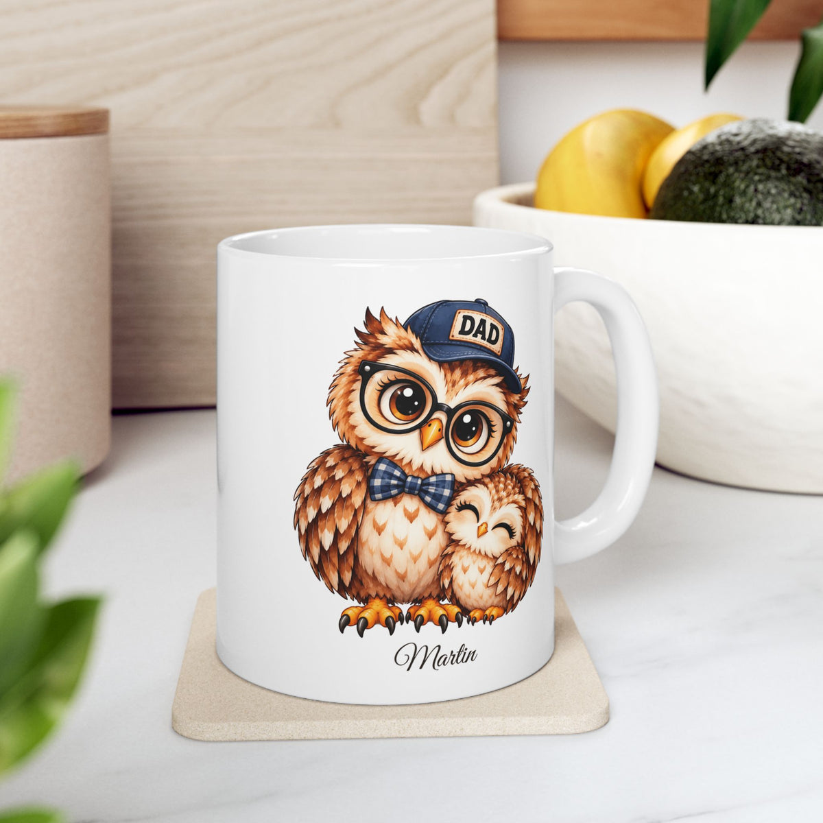 Personalized Dad Owl Mug, Father and Child Coffee Cup, Cute Owl Gift for Dad, Birthday, Christmas or Father's Day Present, 11oz or 15oz