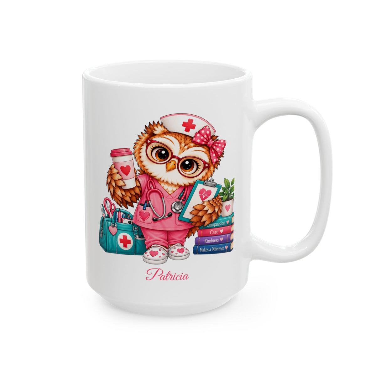 Personalized Nurse Owl Coffee Mug, Student Nurse Present, Cute Nurse Gift, Owl Lover Mug, Custom Name Nurse Coffee Cup