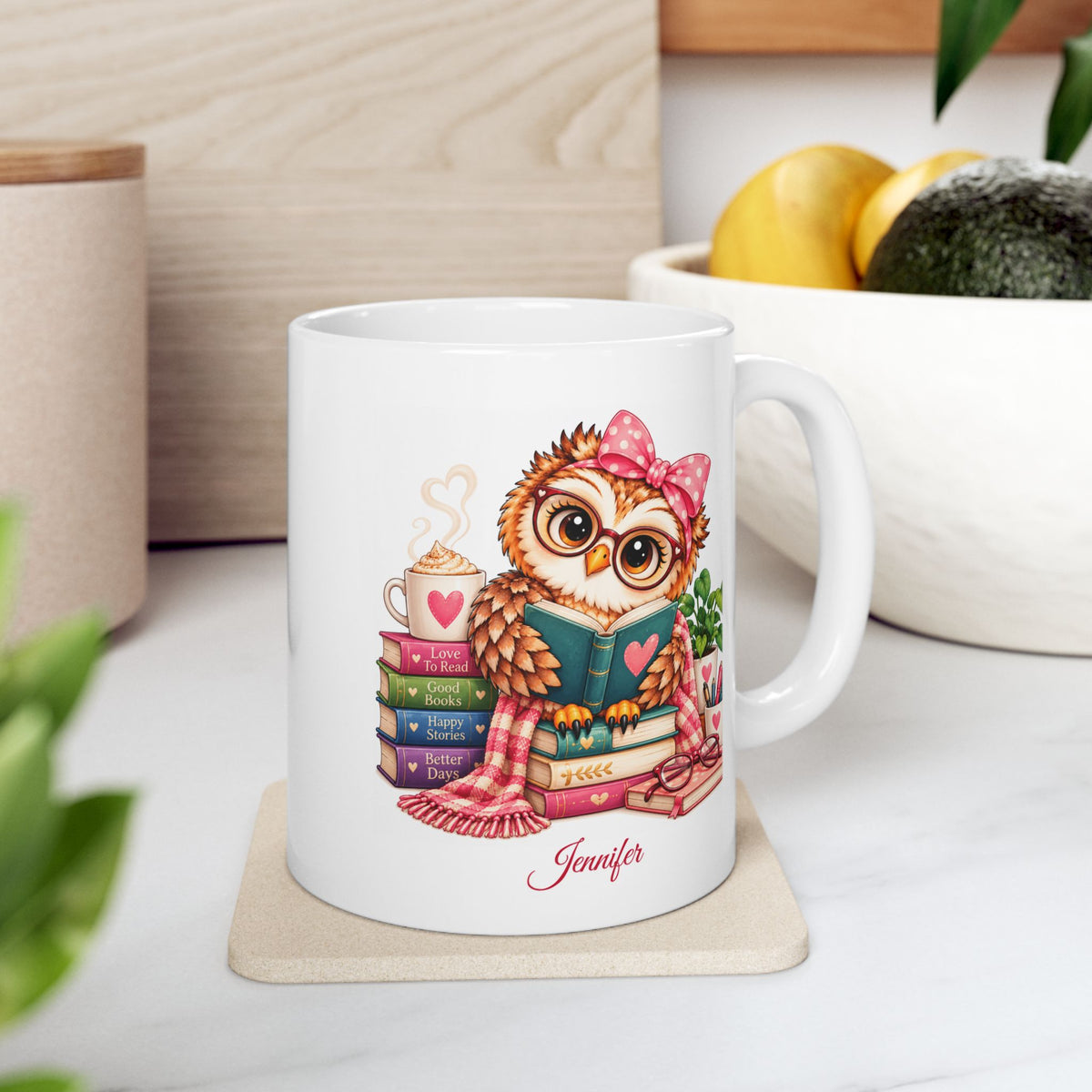 Book Lover Mug, Owl Lover Gift, Personalized Coffee Mug,  Bird Watcher Gift, 11oz or  15oz Coffee Cup