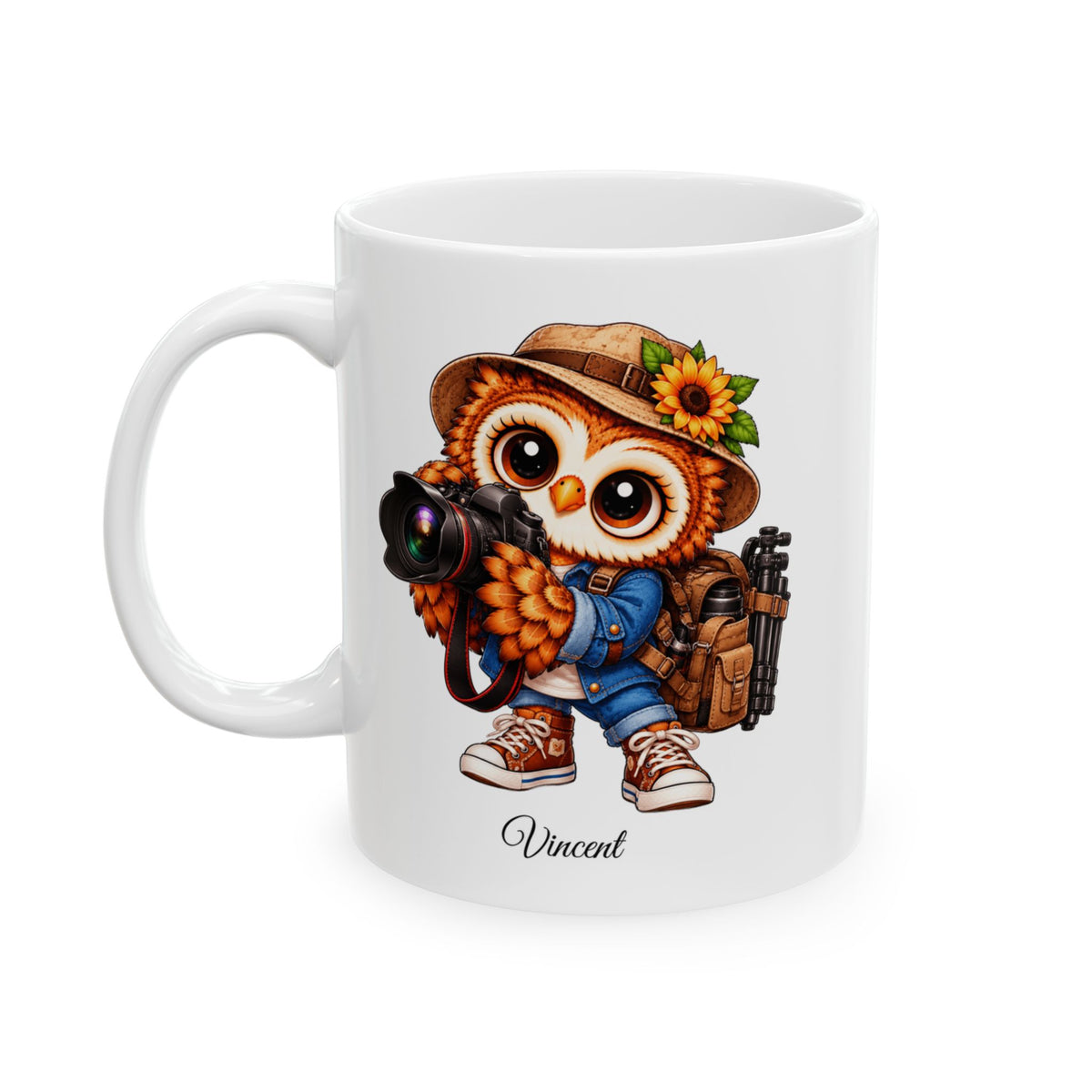 Photographer Gift, Personalized Photography Owl Coffee Mug,  Camera Lover Mug, Bird Photographer Gift