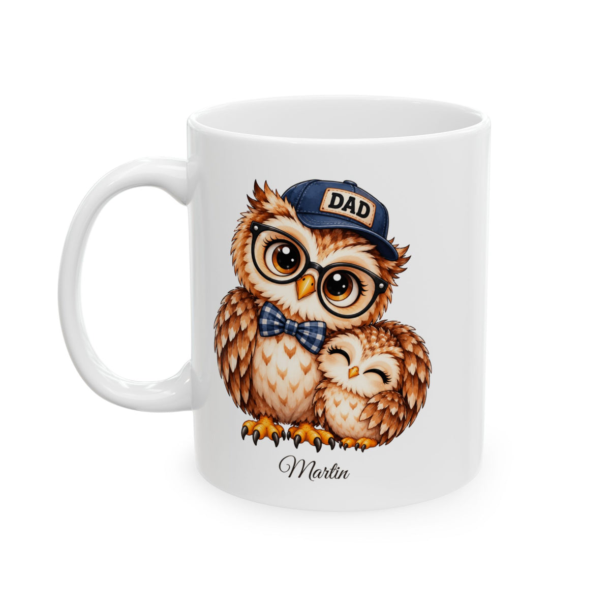 Personalized Dad Owl Mug, Father and Child Coffee Cup, Cute Owl Gift for Dad, Birthday, Christmas or Father's Day Present, 11oz or 15oz