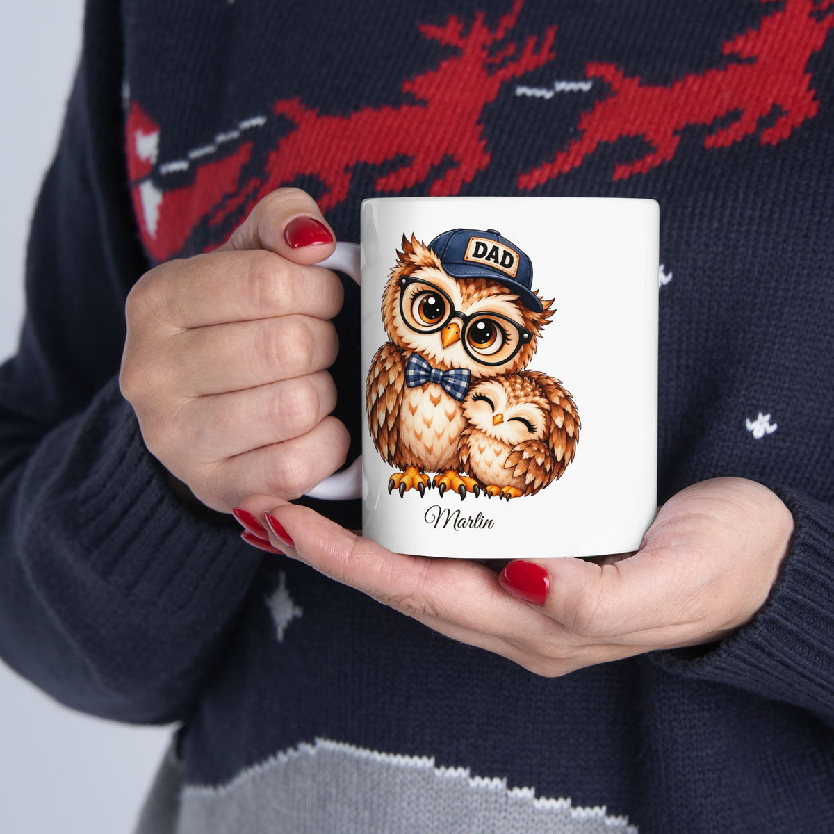 Personalized Dad Owl Mug, Father and Child Coffee Cup, Cute Owl Gift for Dad, Birthday, Christmas or Father's Day Present, 11oz or 15oz