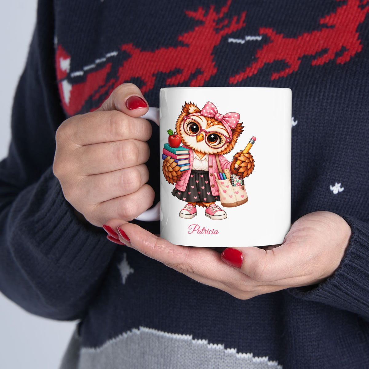 Personalized Teacher Owl Mug, Cute Teacher Coffee Cup, Student Teacher Gift, Secret Santa Present