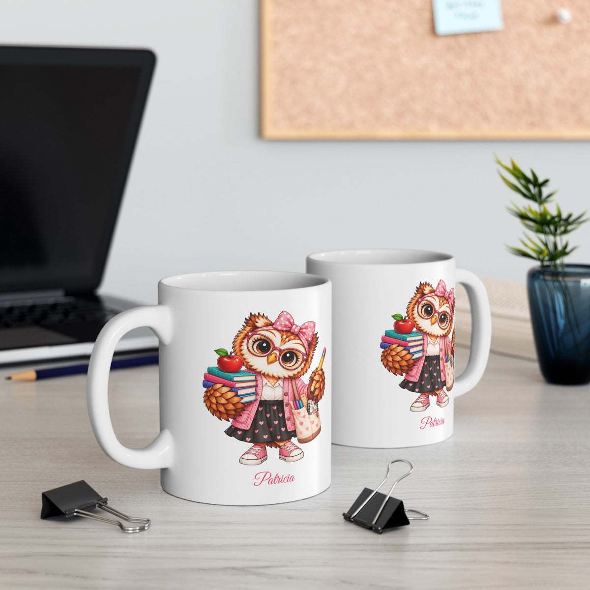 Personalized Teacher Owl Mug, Cute Teacher Coffee Cup, Student Teacher Gift, Secret Santa Present