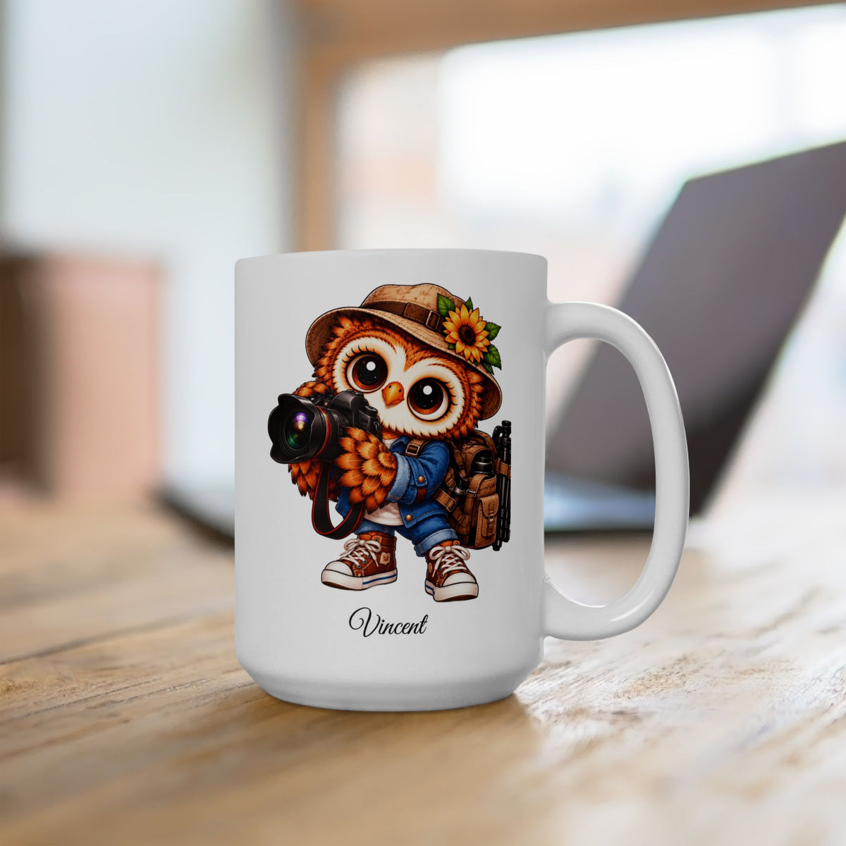 Photographer Gift, Personalized Photography Owl Coffee Mug,  Camera Lover Mug, Bird Photographer Gift