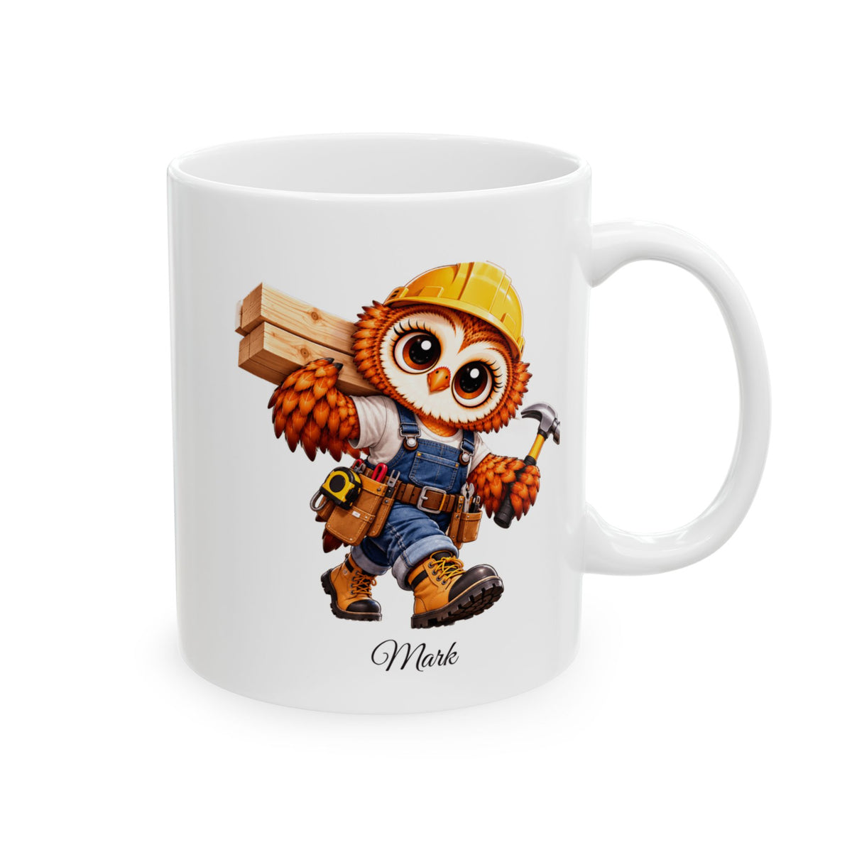 Personalized Carpenter Owl Coffee Mug, Woodworker Gift, Construction Worker Mug, Handyman Gift, Owl Lover Gift,  11 oz and 15 oz