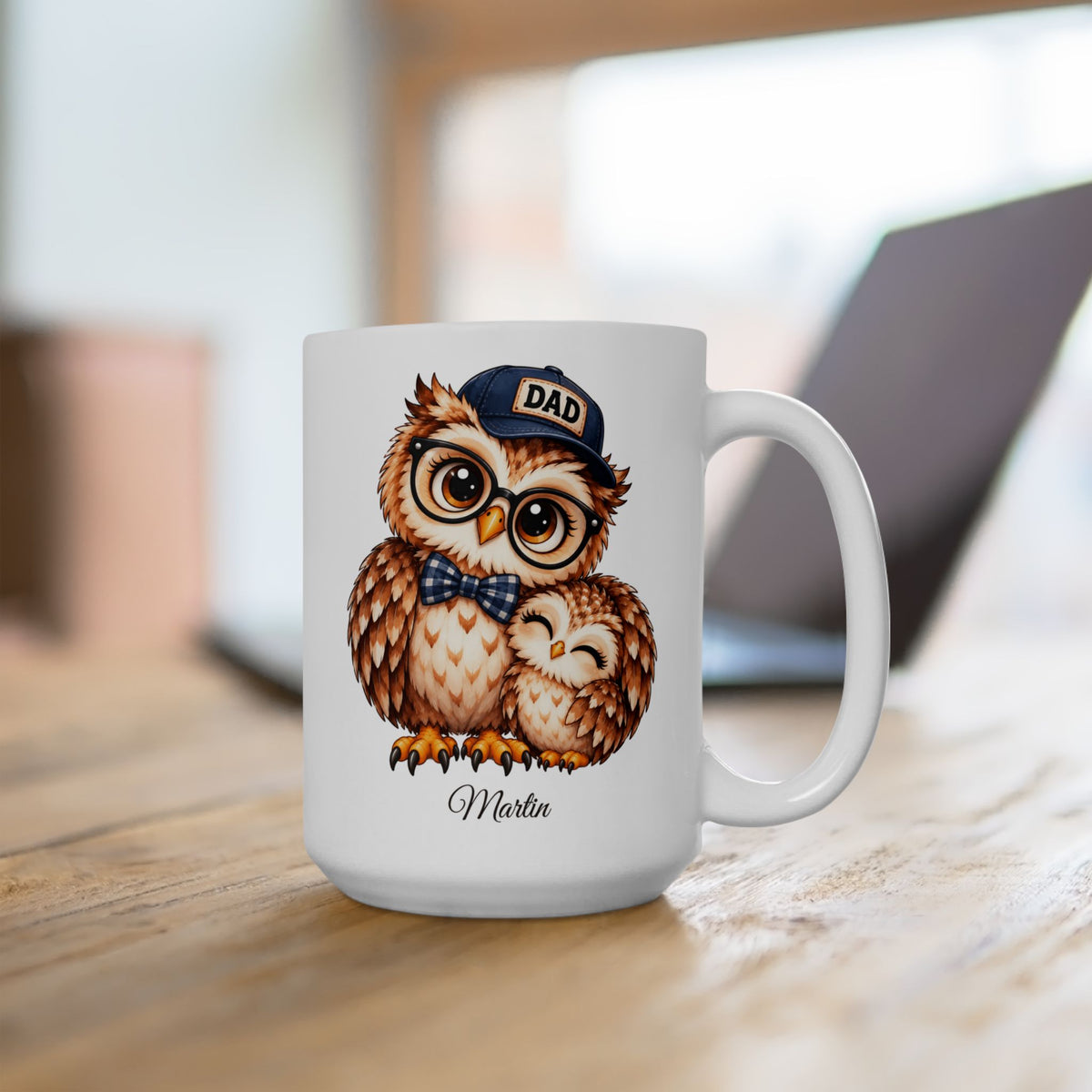 Personalized Dad Owl Mug, Father and Child Coffee Cup, Cute Owl Gift for Dad, Birthday, Christmas or Father's Day Present, 11oz or 15oz