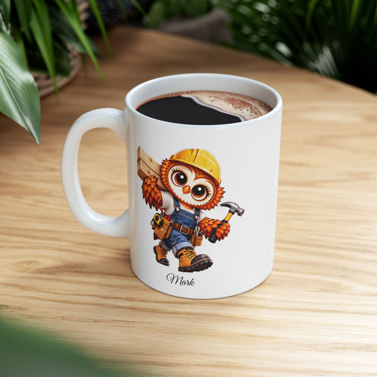 Personalized Carpenter Owl Coffee Mug, Woodworker Gift, Construction Worker Mug, Handyman Gift, Owl Lover Gift,  11 oz and 15 oz
