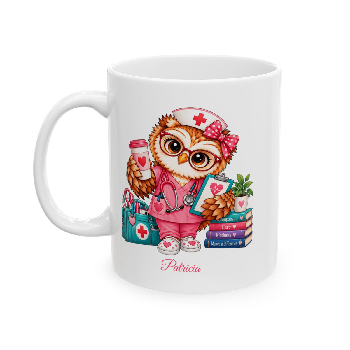 Personalized Nurse Owl Coffee Mug, Student Nurse Present, Cute Nurse Gift, Owl Lover Mug, Custom Name Nurse Coffee Cup