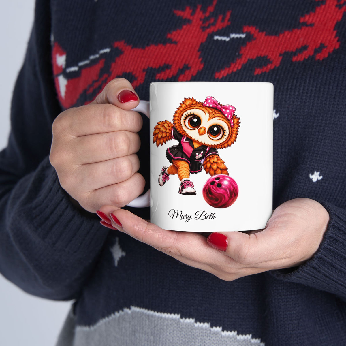Female Bowler Gift, Personalized Girl Bowling Owl Coffee Mug, Bowling Mug, Cute Owl Lover Gift  11 oz and 15 oz