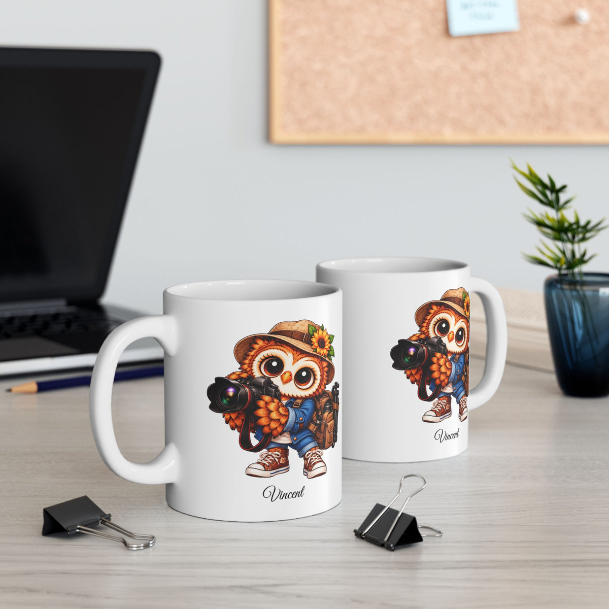Photographer Gift, Personalized Photography Owl Coffee Mug,  Camera Lover Mug, Bird Photographer Gift