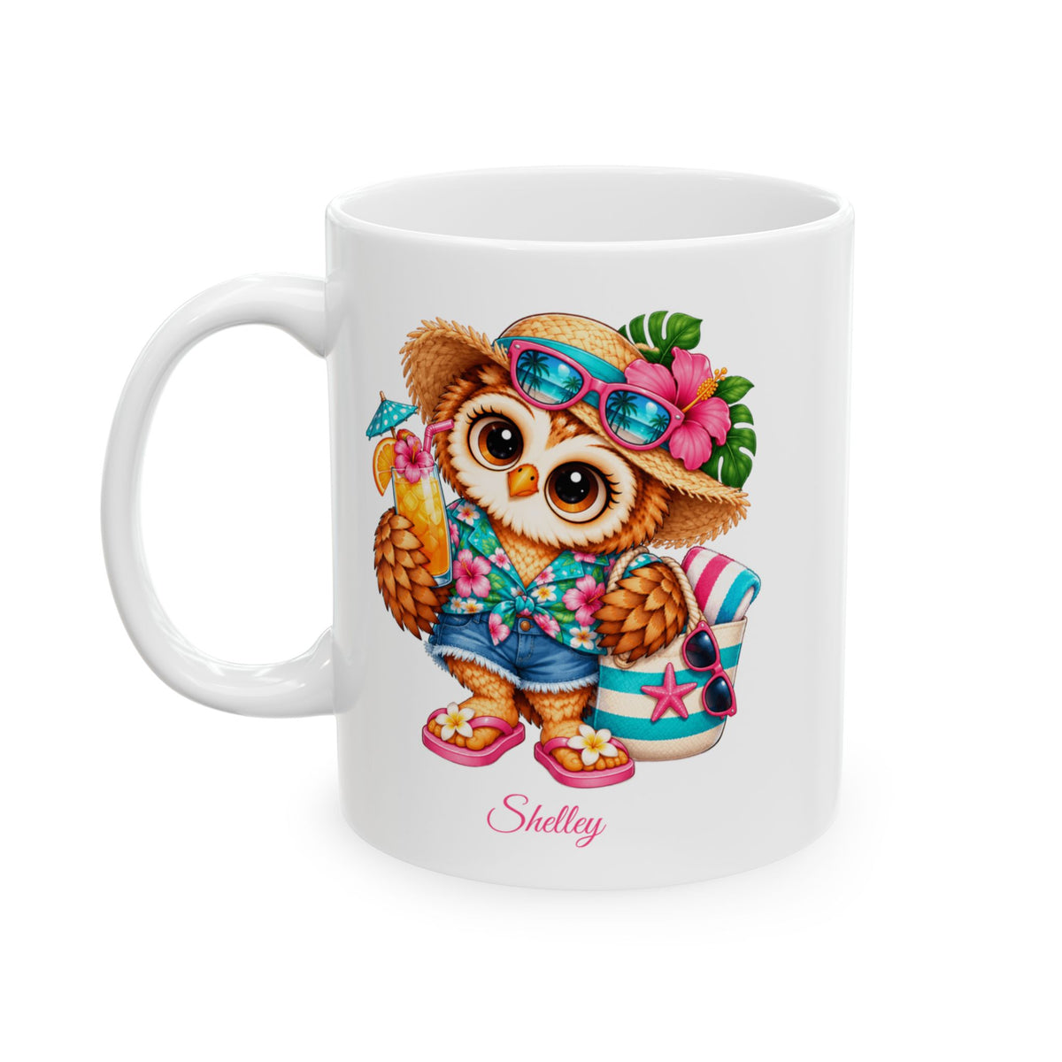 Beach Owl Coffee Mug, Tropical Owl Gift, Summer Bird Lover Mug, Cute Vacation Coffee Cup, Owl Lover Gift, 11oz or 15oz